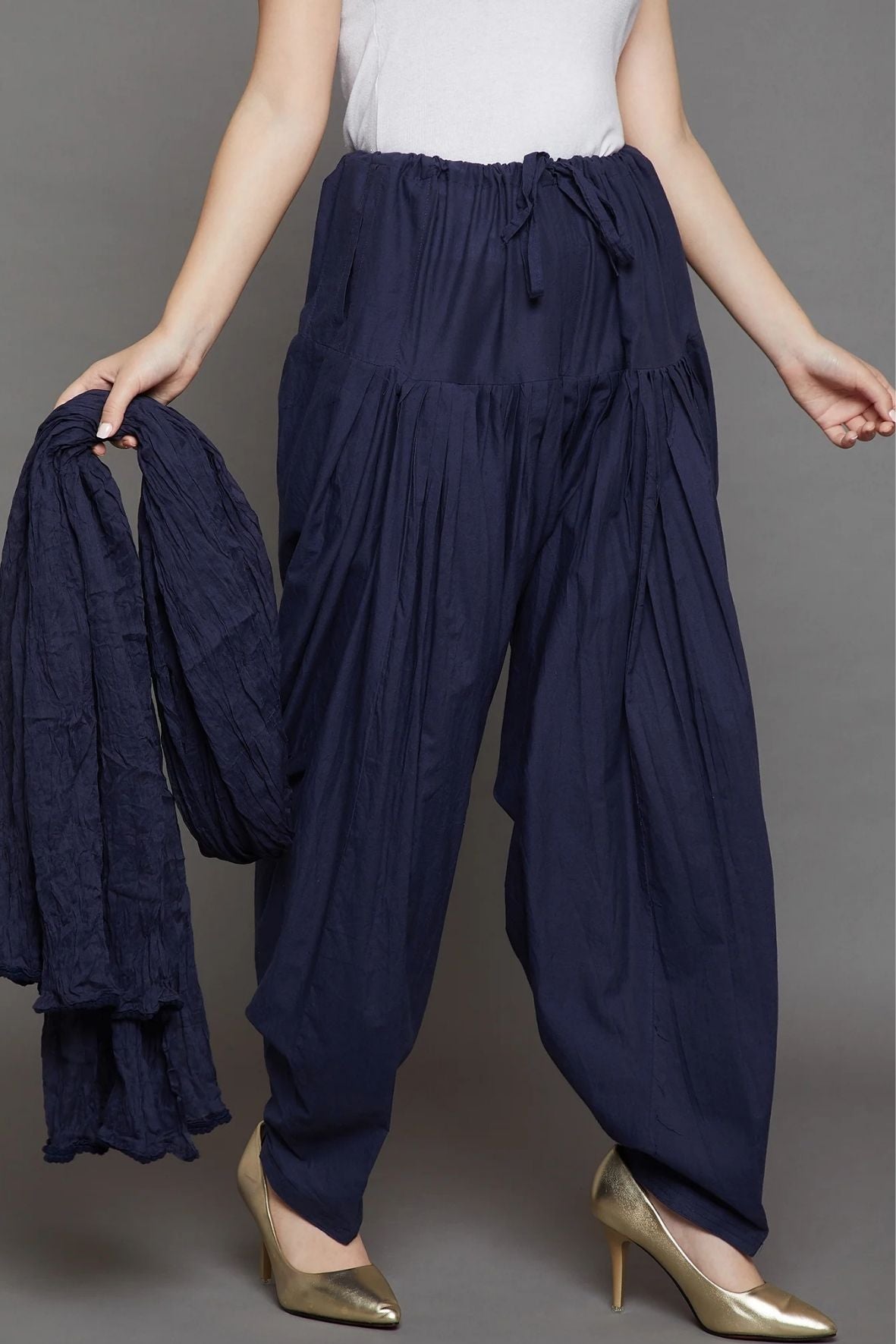 Navy Blue Cotton Plain Patiala with Dupatta