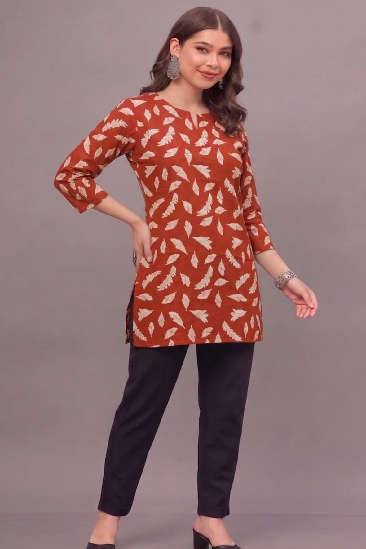 Autumn Leaf Cotton Short Printed Kurti