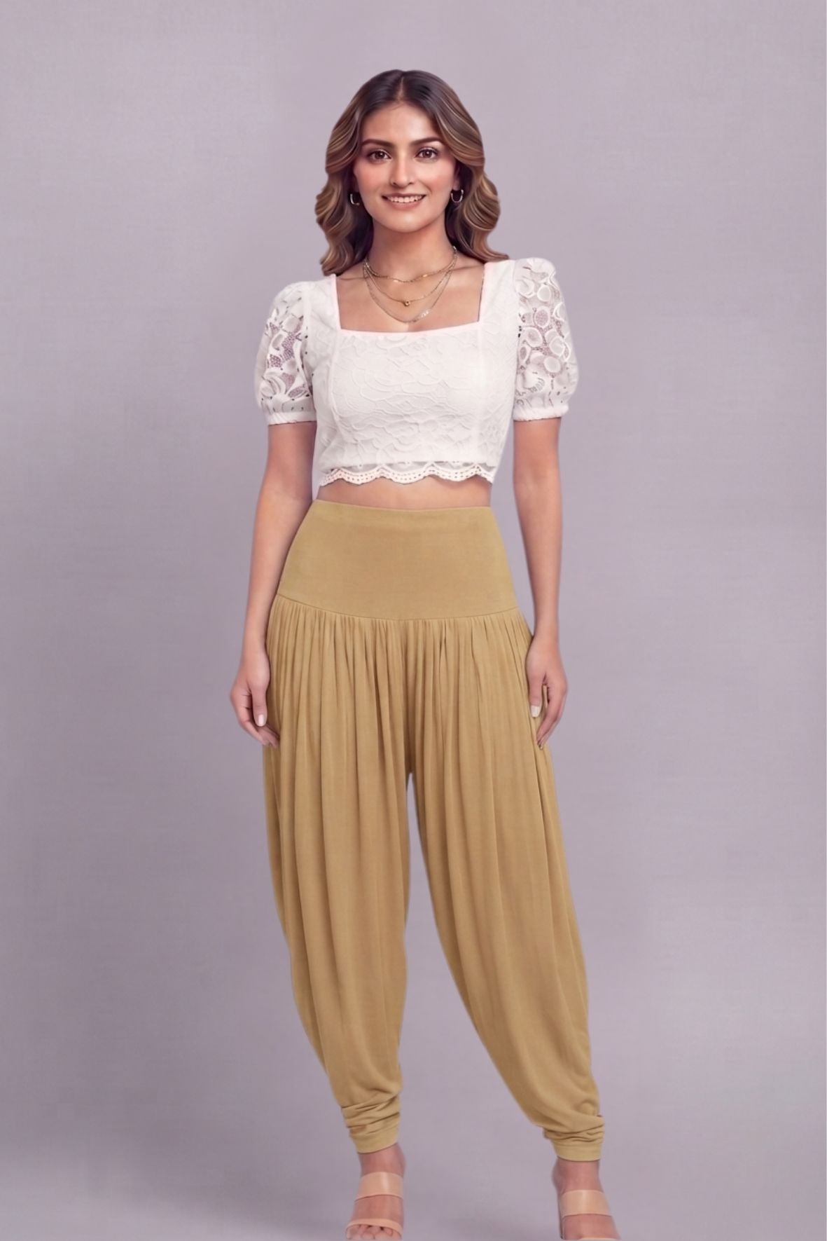 Beige Viscose Plain Dhoti