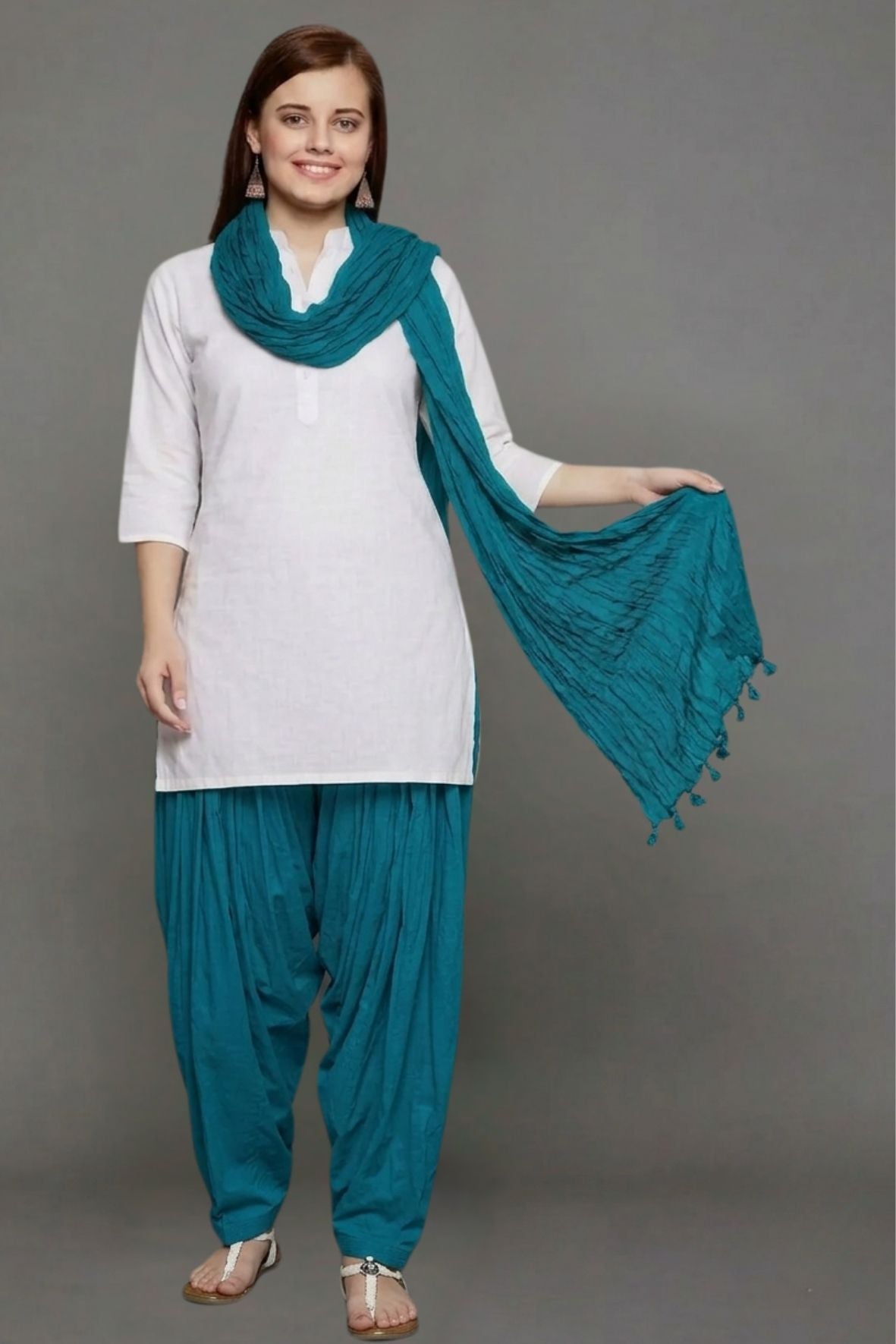 Rama Green Cotton Plain Patiala with Dupatta