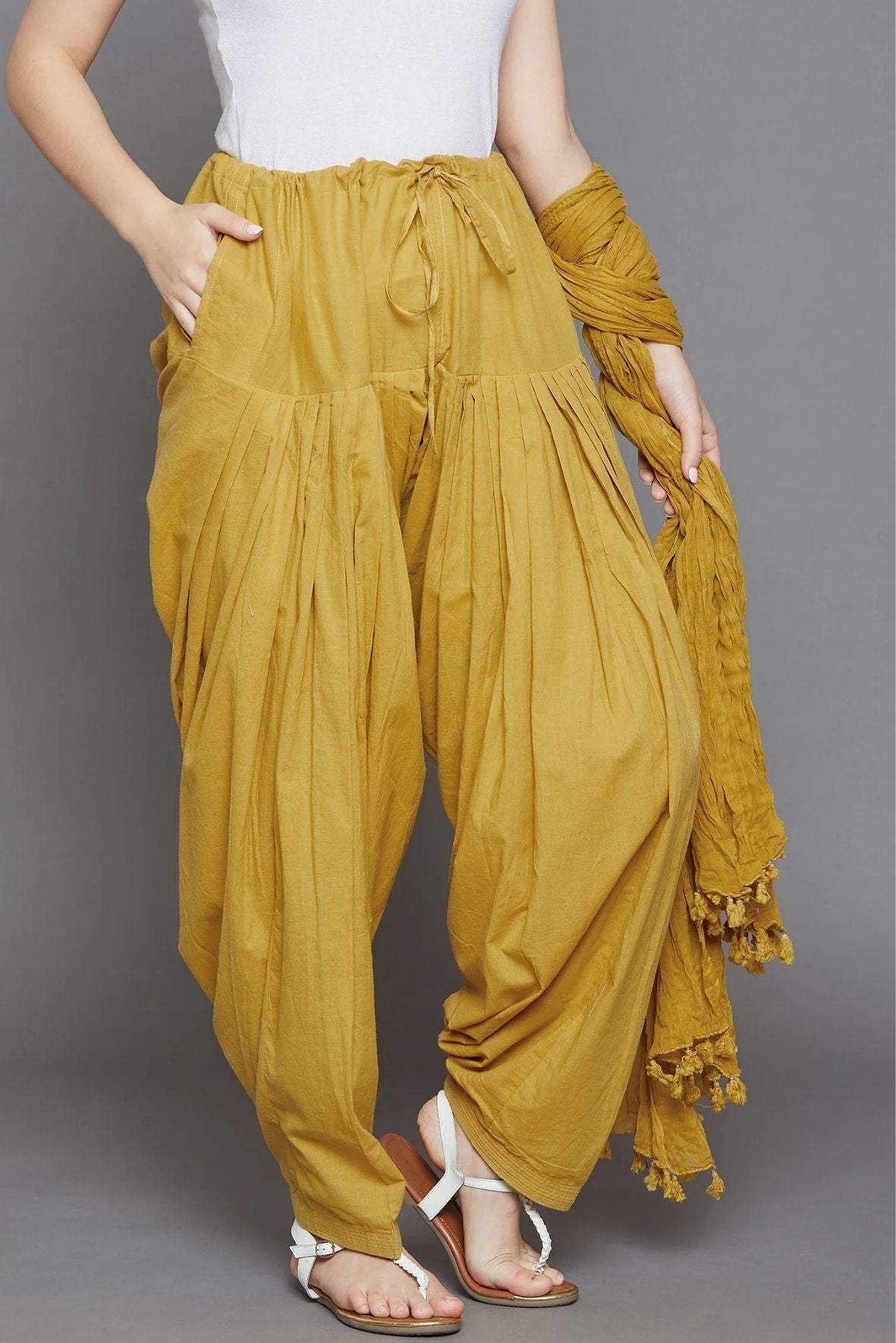 Mustard Cotton Plain Patiala with Dupatta
