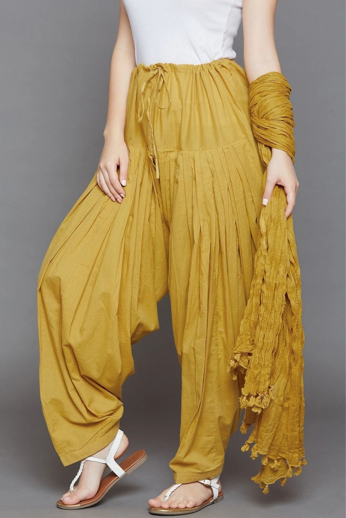 Mustard Cotton Plain Patiala with Dupatta