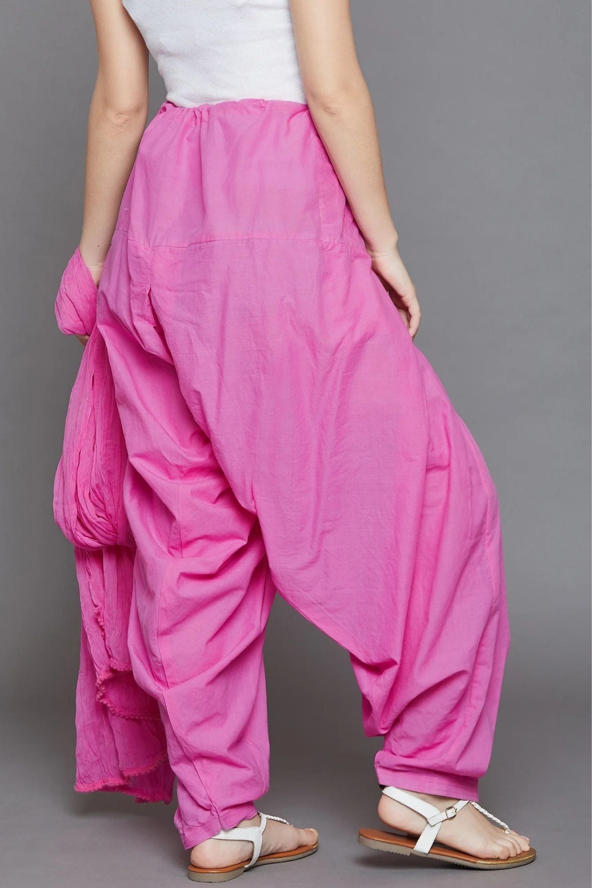 Baby Pink Plain Cotton Patiala with Dupatta