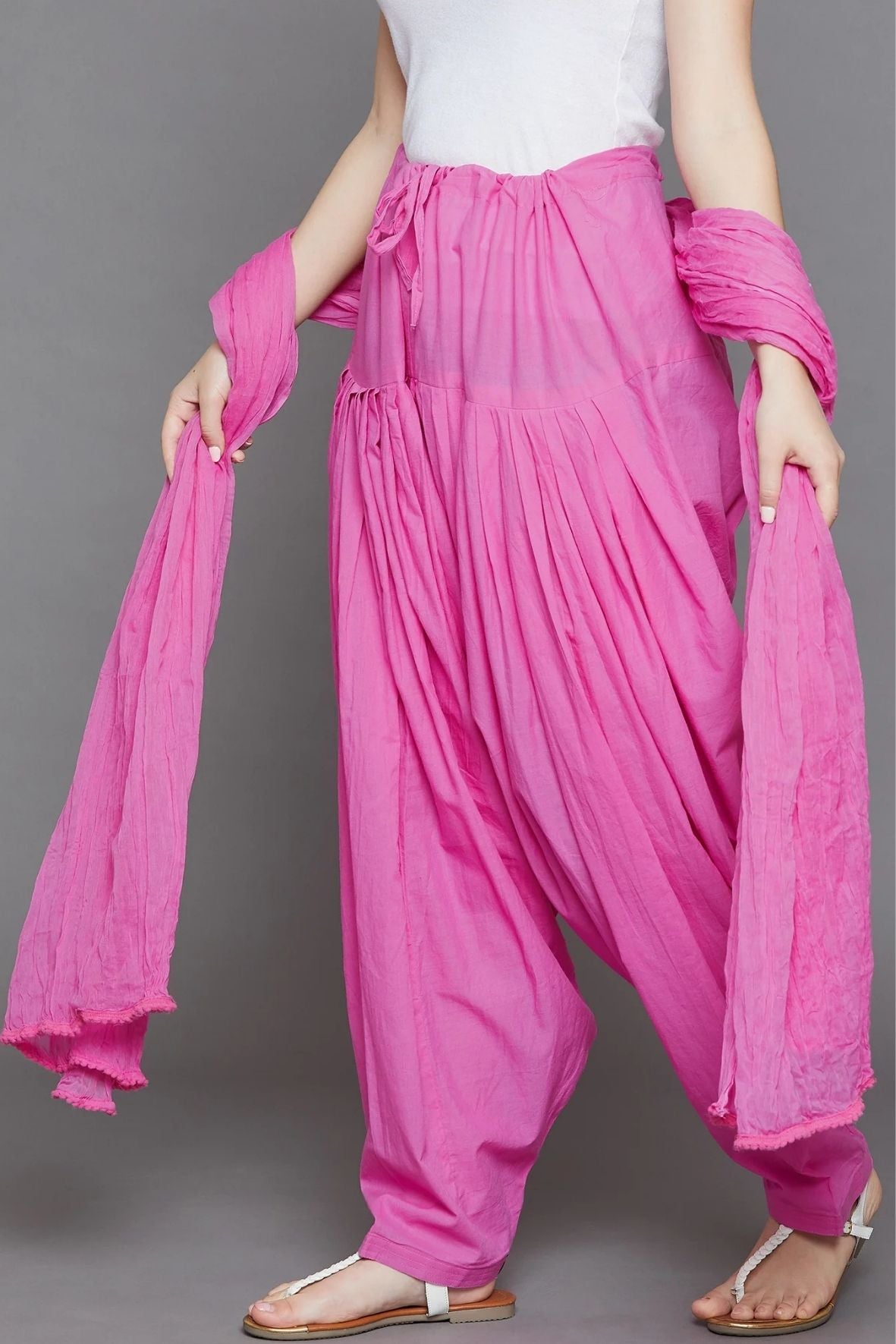 Baby Pink Plain Cotton Patiala with Dupatta