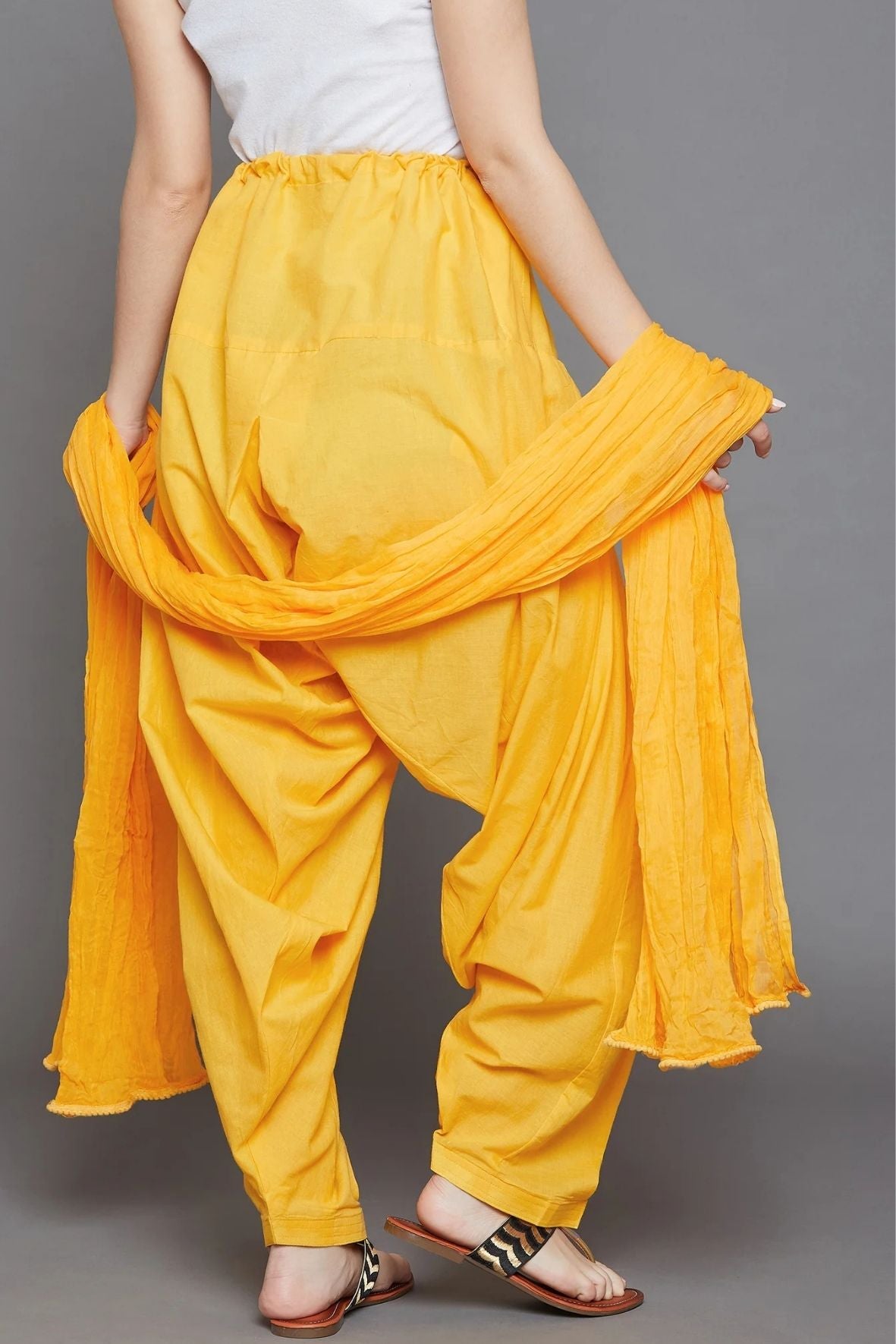 Yellow Cotton Plain Patiala with Dupatta