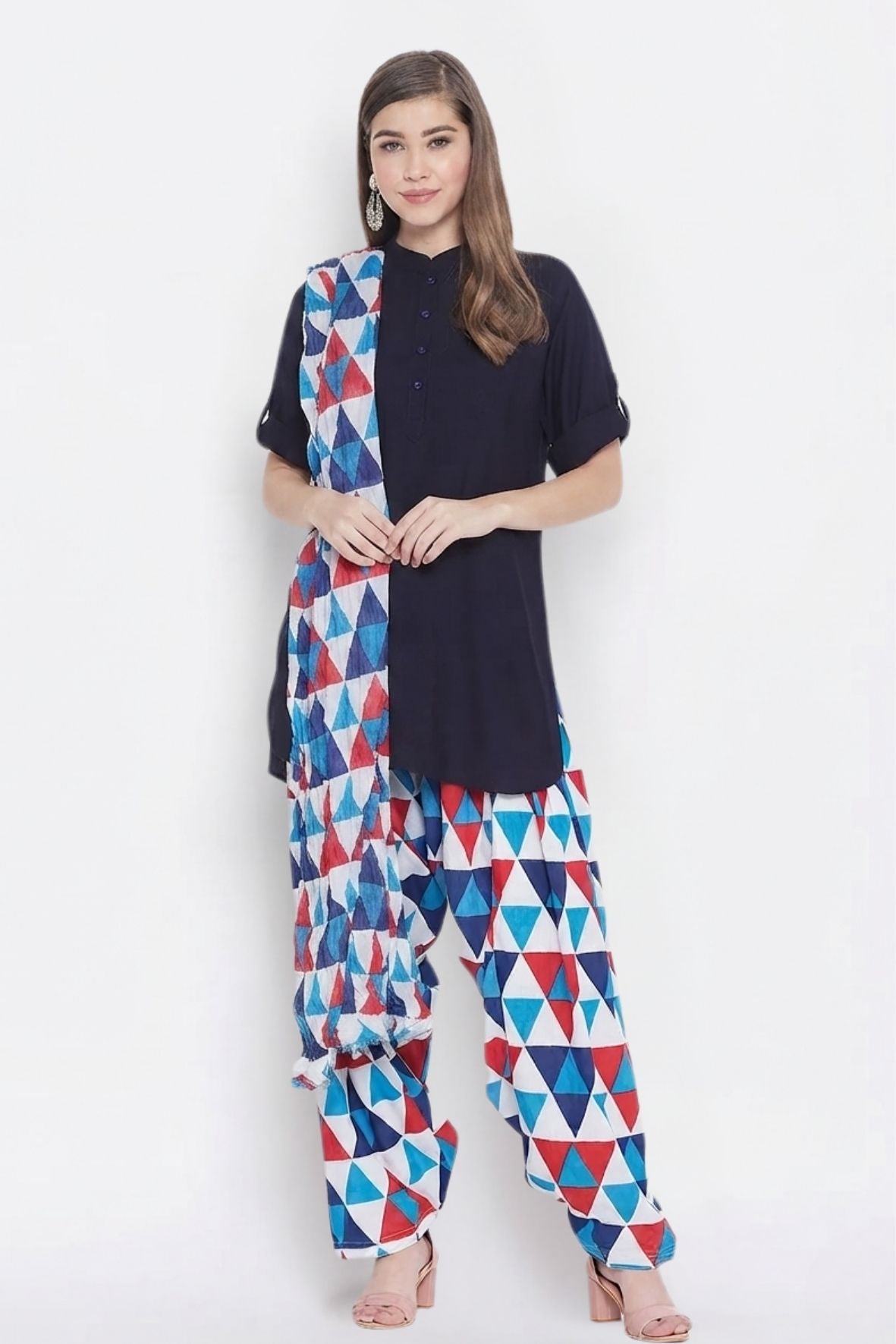 Geometric Pattern Printed Cotton Patiala with Dupatta