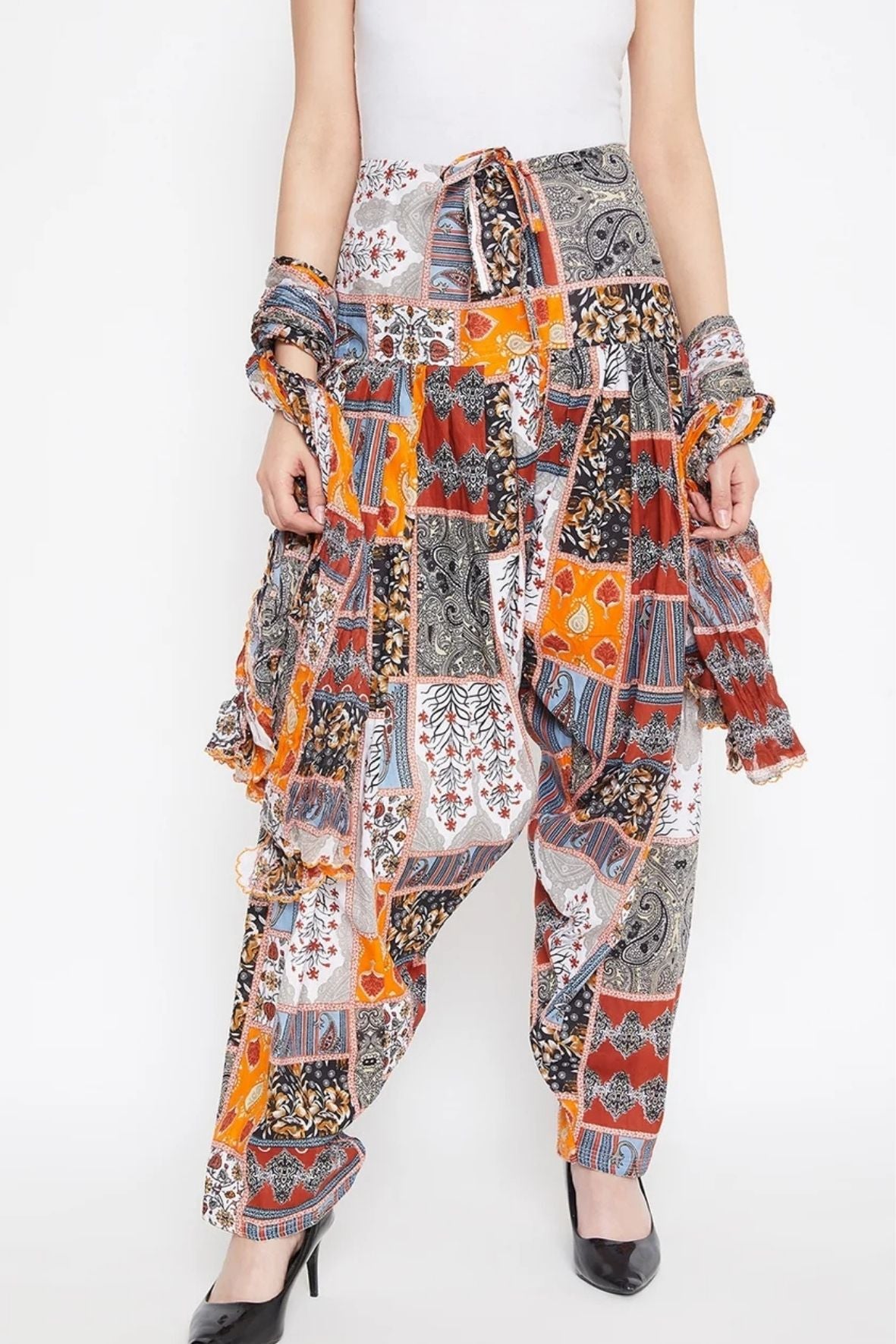 Patch work Printed Cotton Patiala with Dupatta