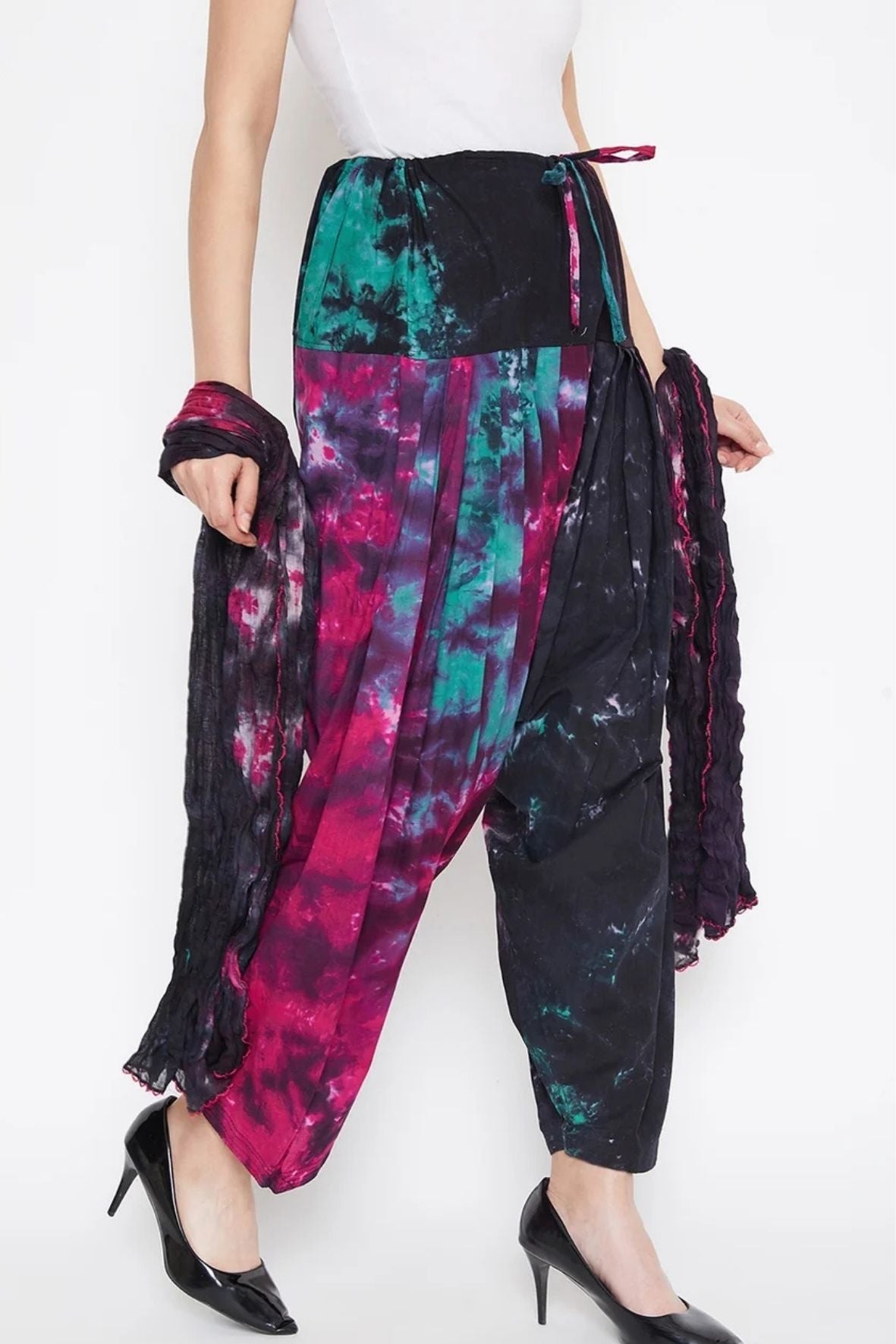 Tie & Dye Printed Cotton Patiala with Dupatta
