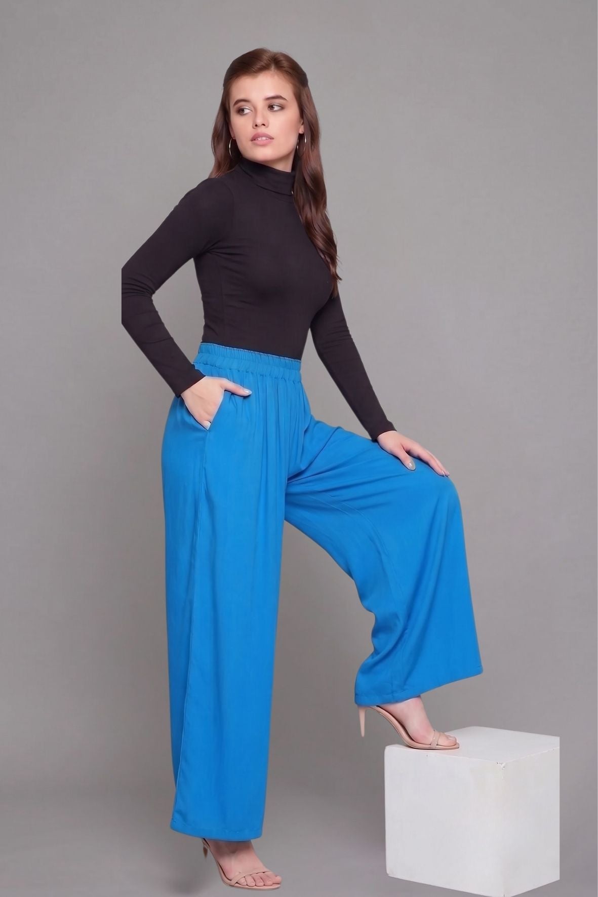 Sky Blue Plain Rayon Palazzo