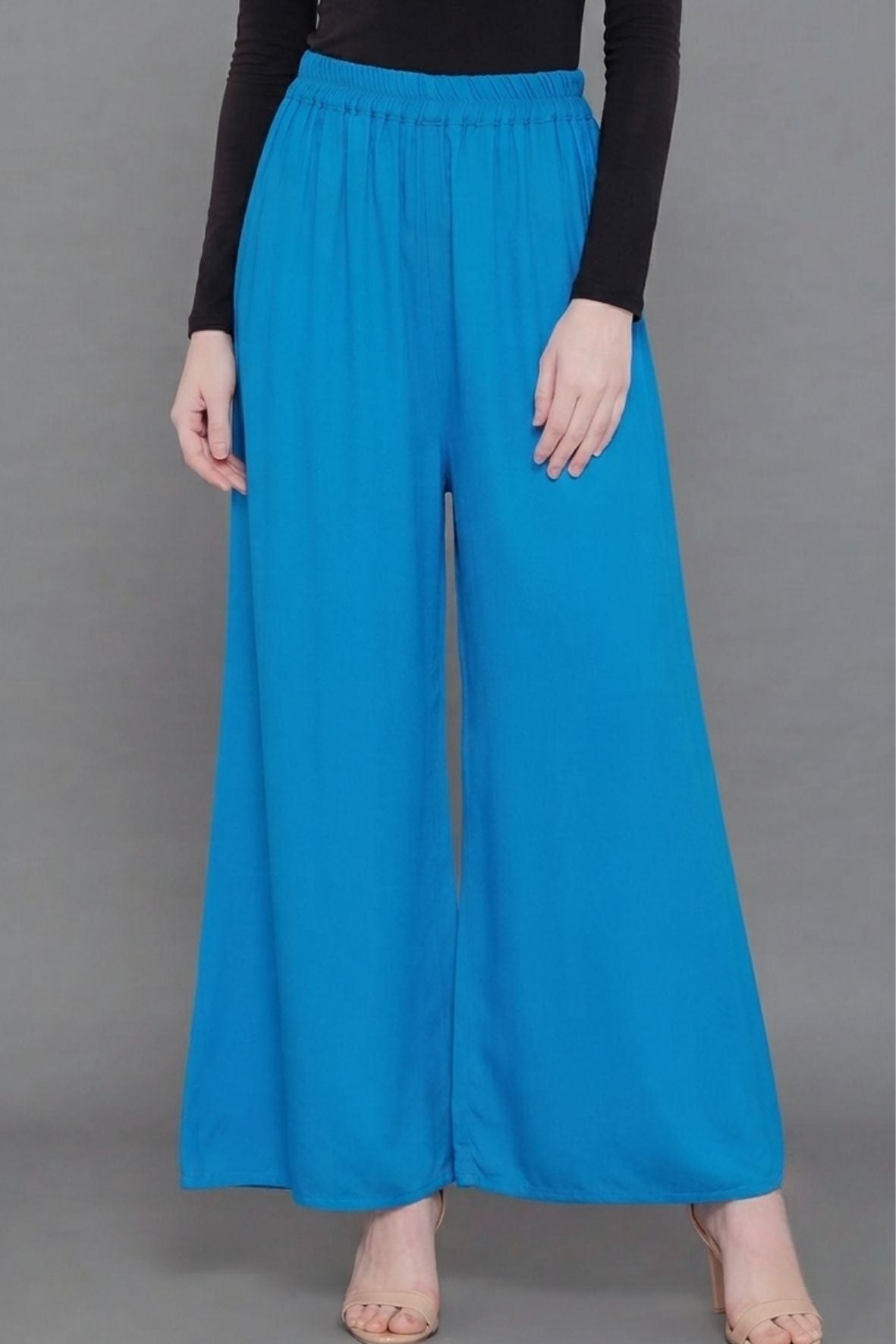 Sky Blue Plain Rayon Palazzo