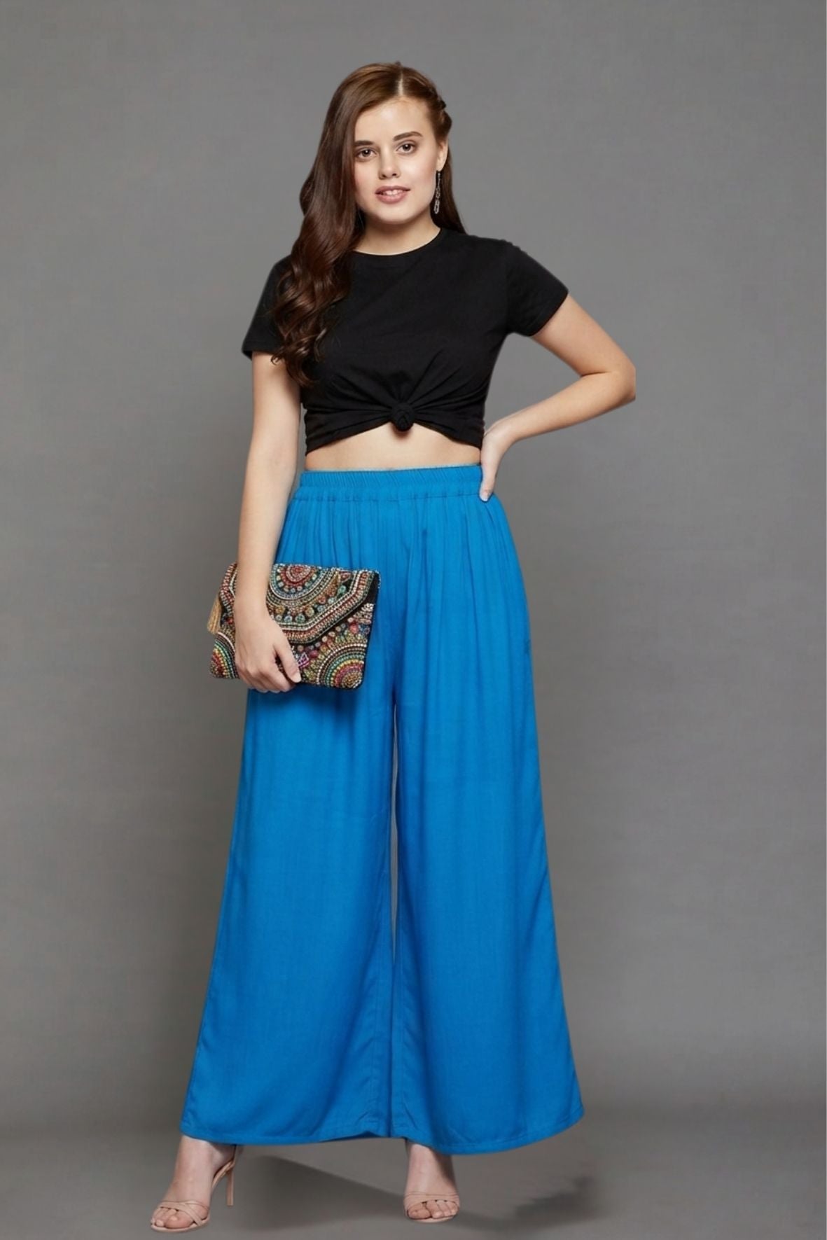 Sky Blue Plain Rayon Palazzo