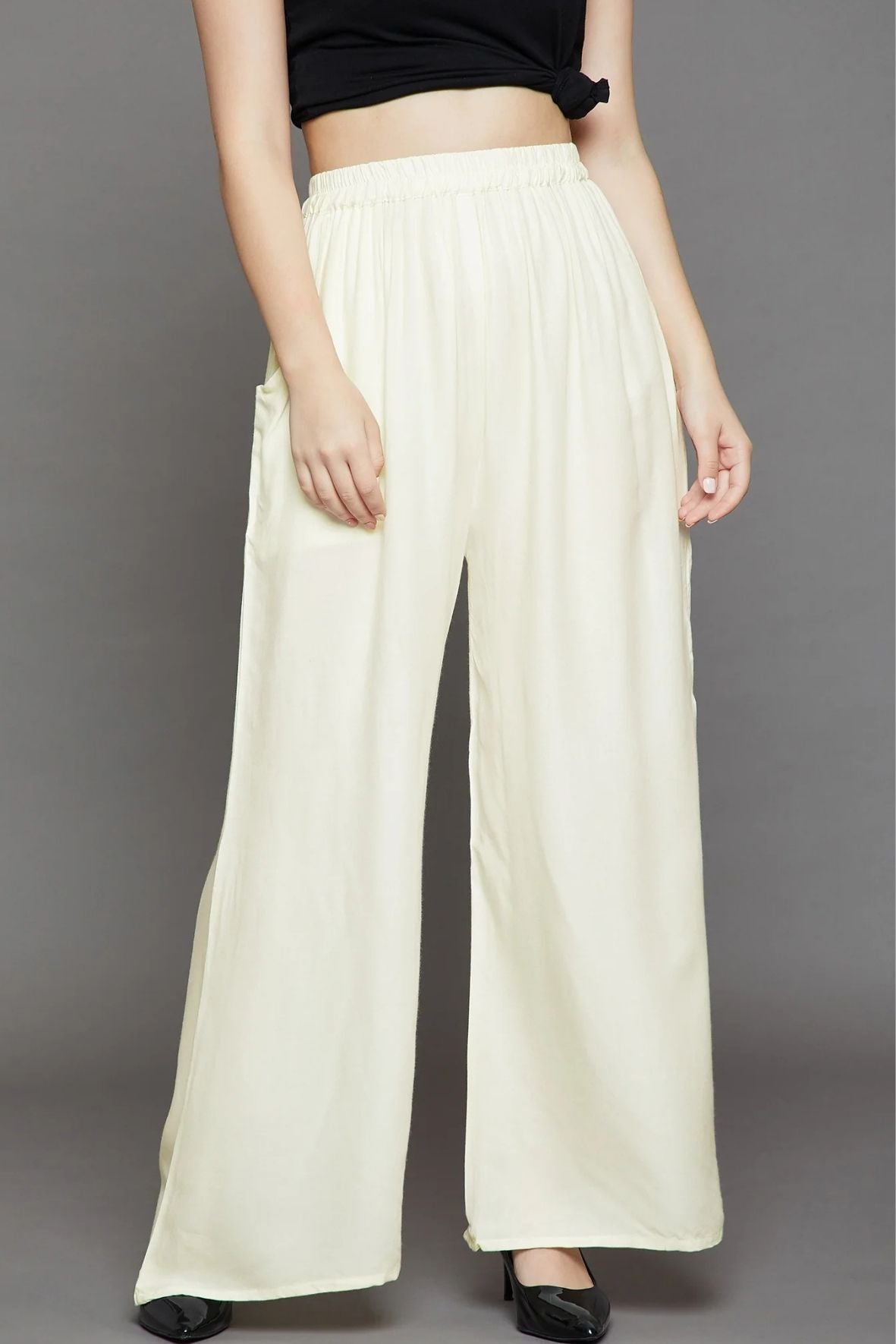 Off White Plain Rayon Palazzo