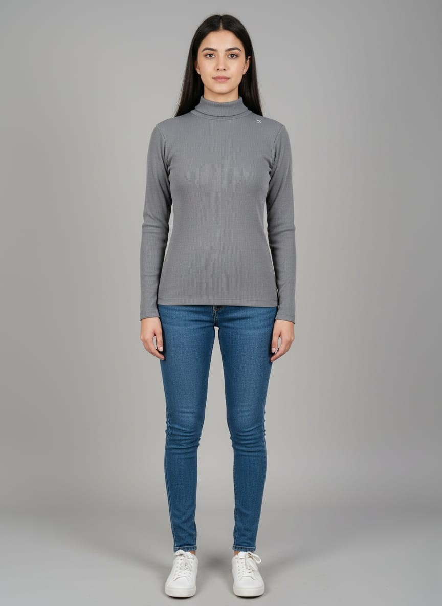Dark Grey Hi-Neck Crop Top for Women Gray