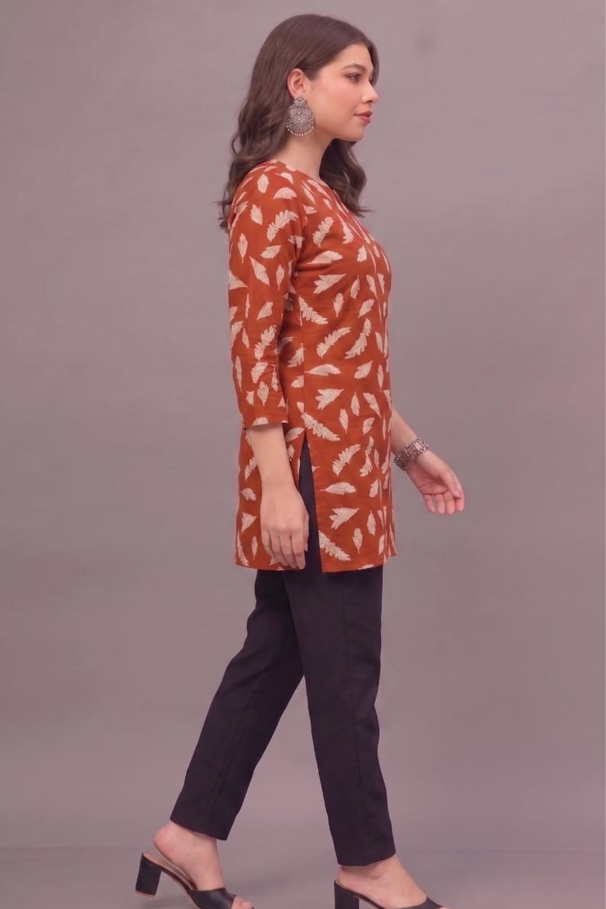 Autumn Leaf Cotton Short Printed Kurti