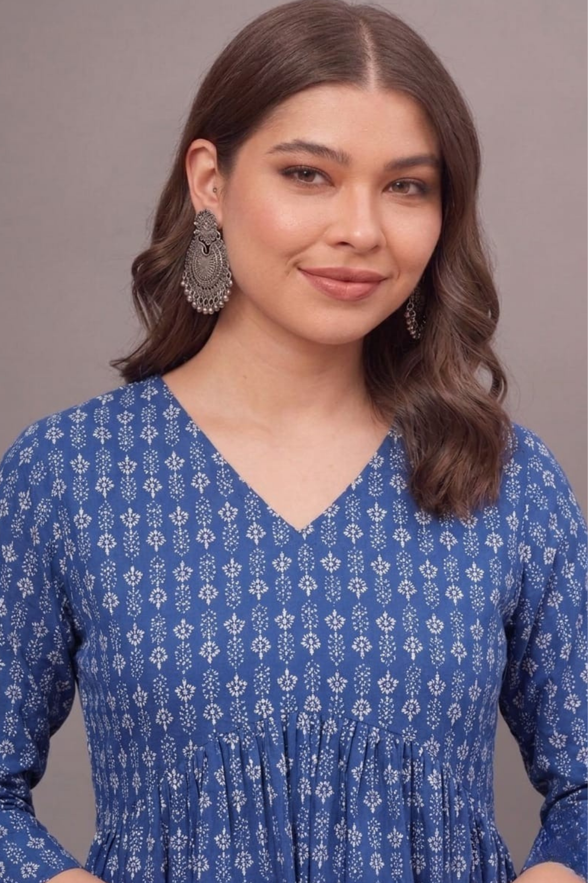 Indigo Floral Buti Cotton Short Printed kurti