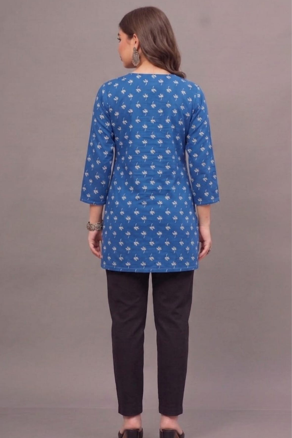 Indigo petal Cotton Short Printed kurti