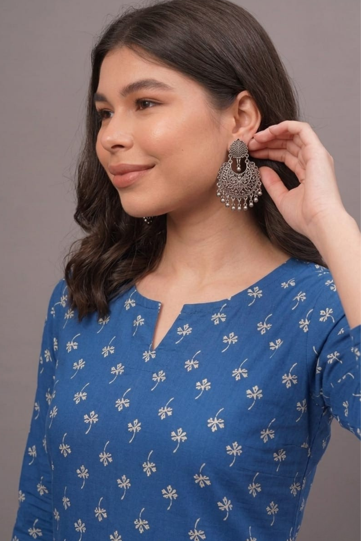 Indigo petal Cotton Short Printed kurti