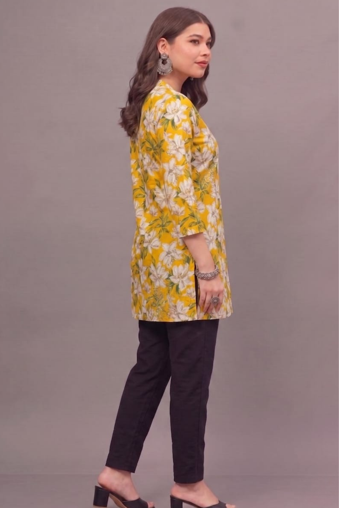 Yellow Blossom Short Printed Kurti