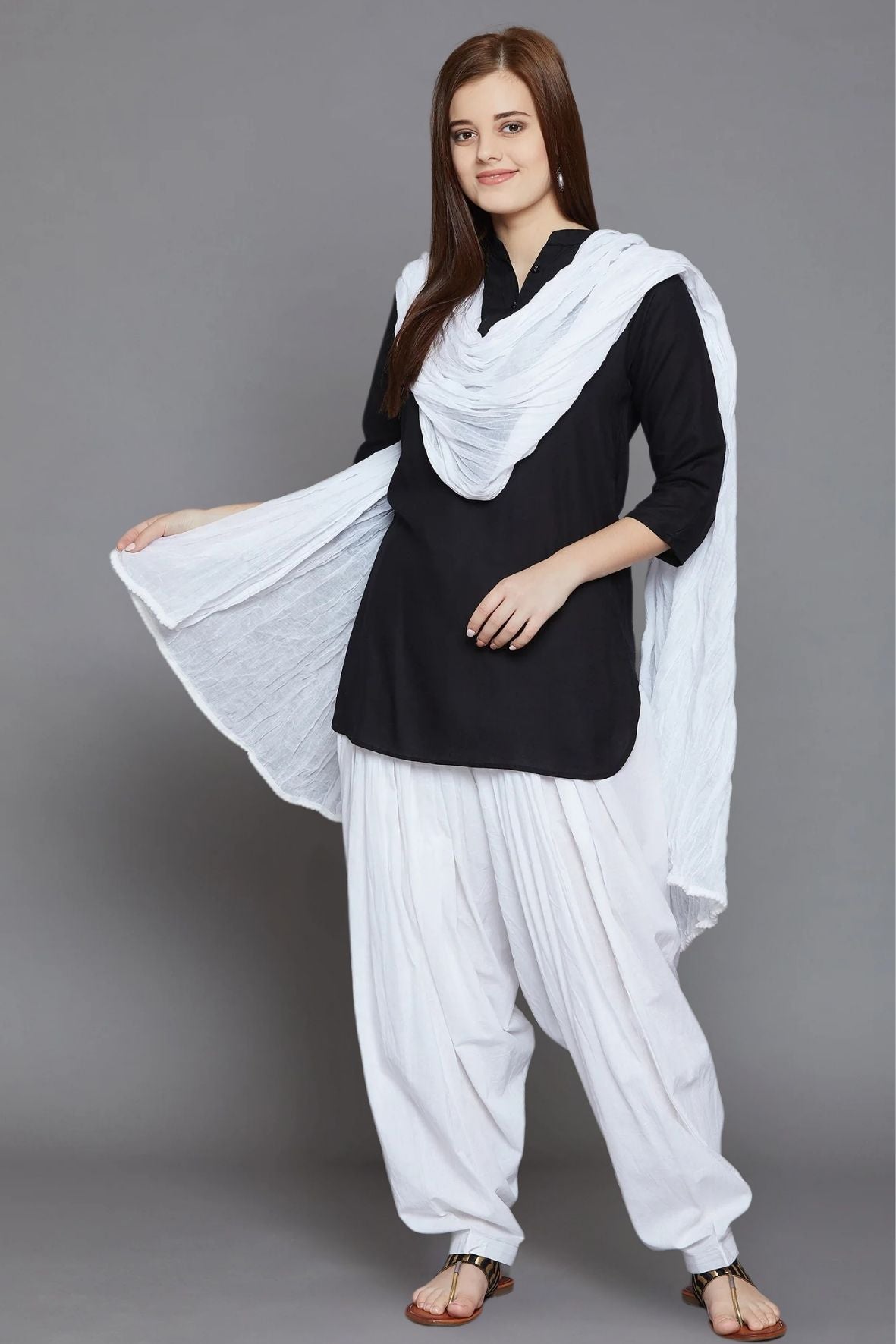 Pure White Plain Cotton Patiala with Dupatta