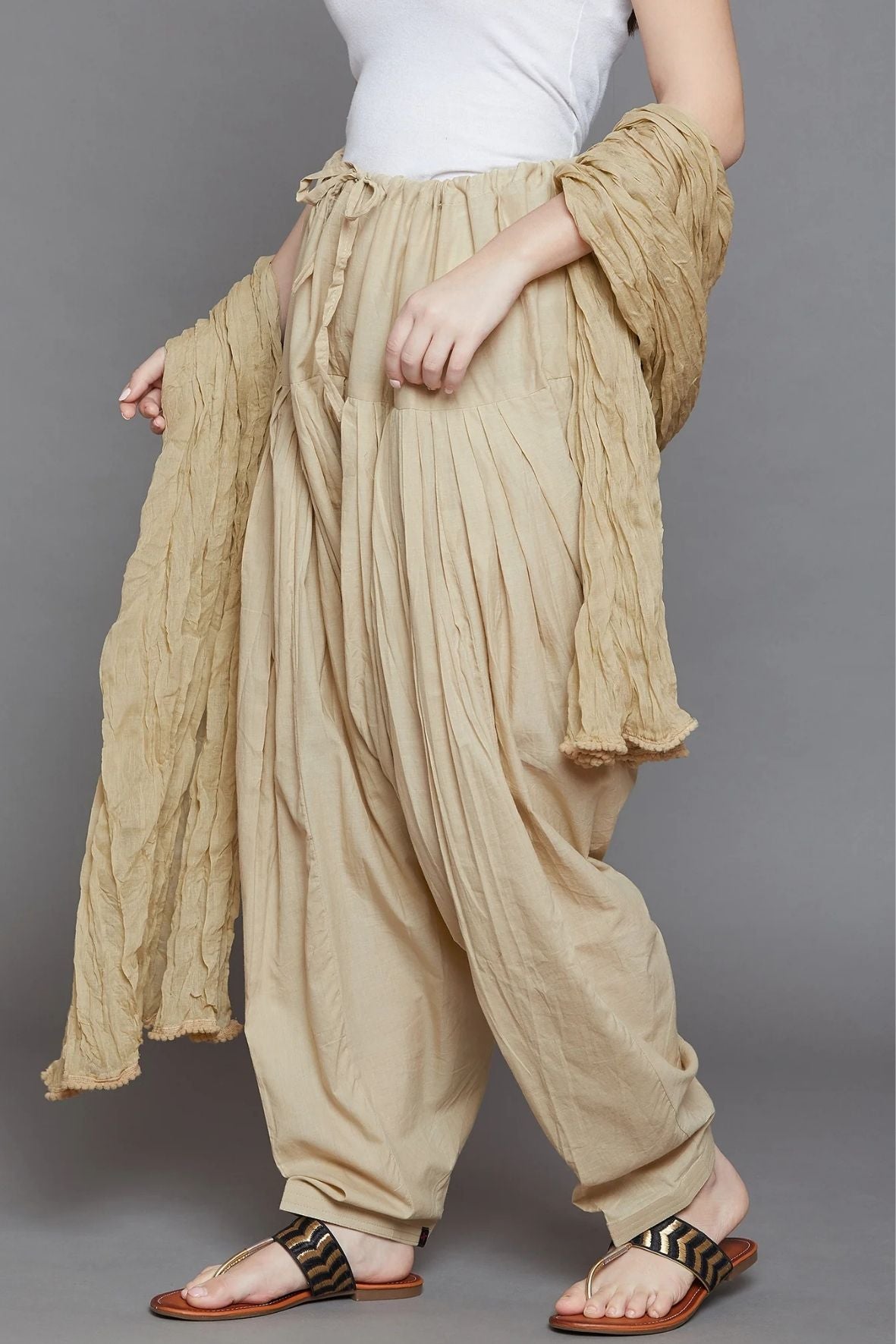 Fawn Cotton Plain Patiala with Dupatta