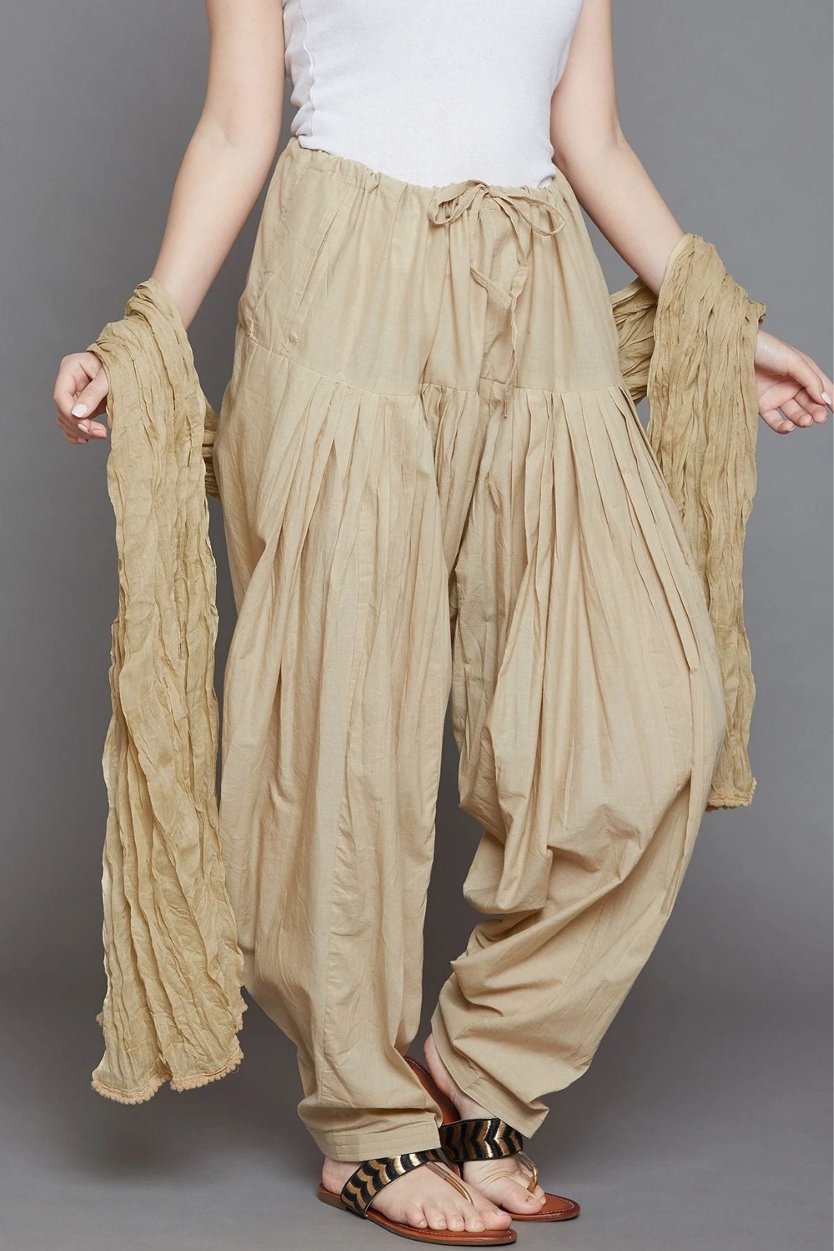 Fawn Cotton Plain Patiala with Dupatta