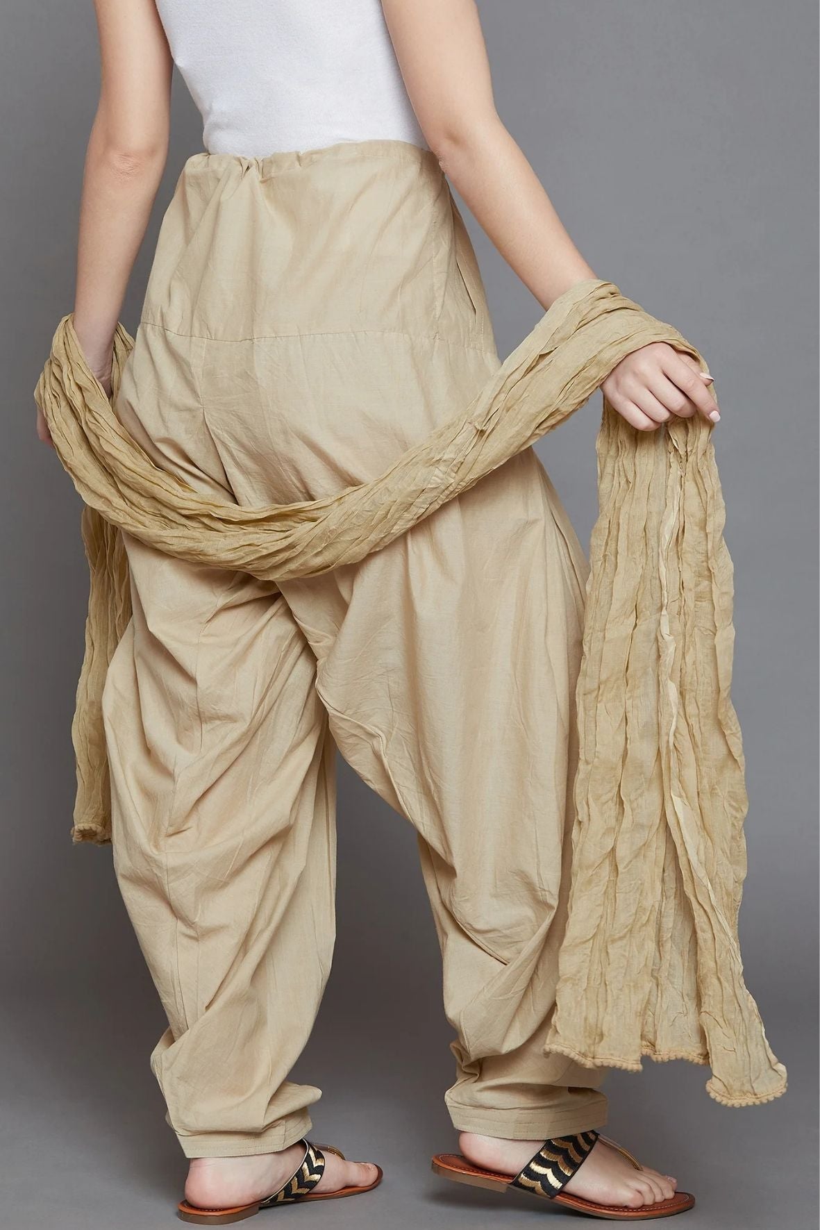 Fawn Cotton Plain Patiala with Dupatta