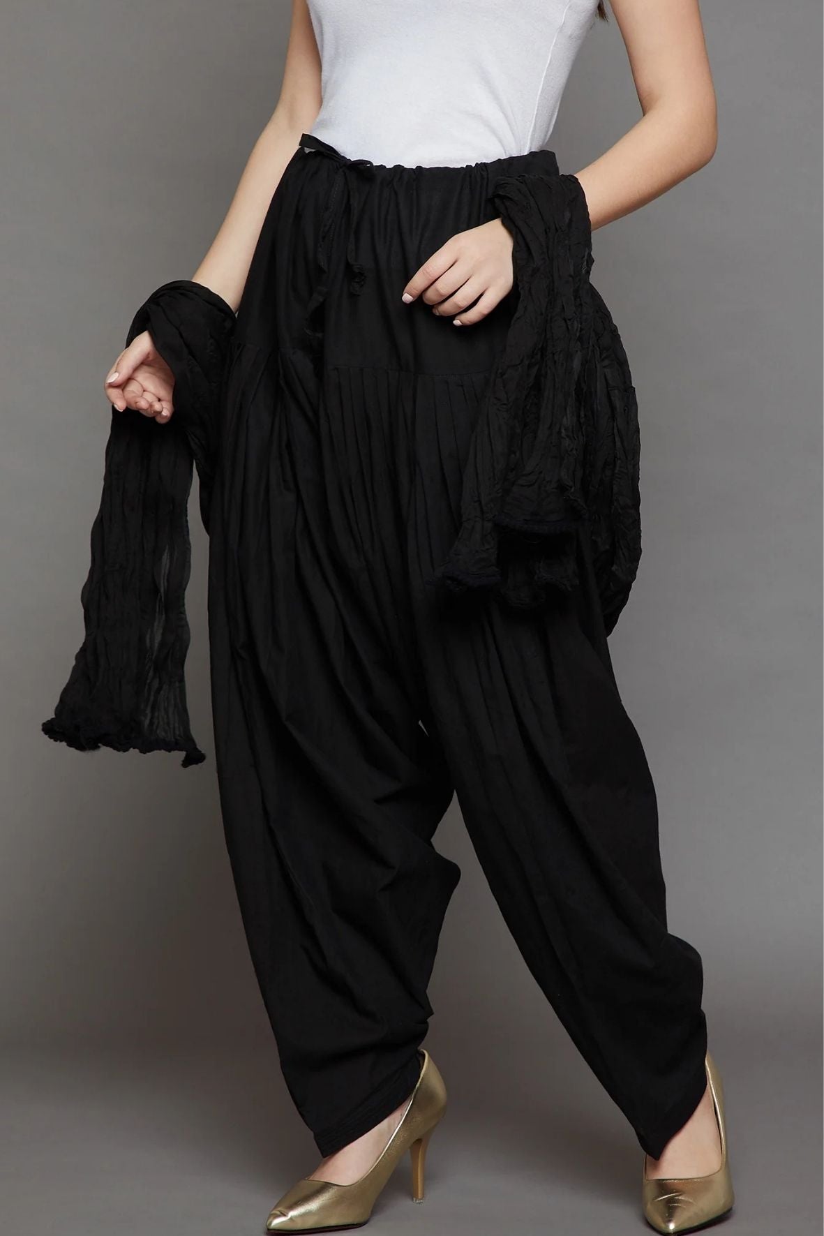 Black Cotton Plain Patiala with Dupatta