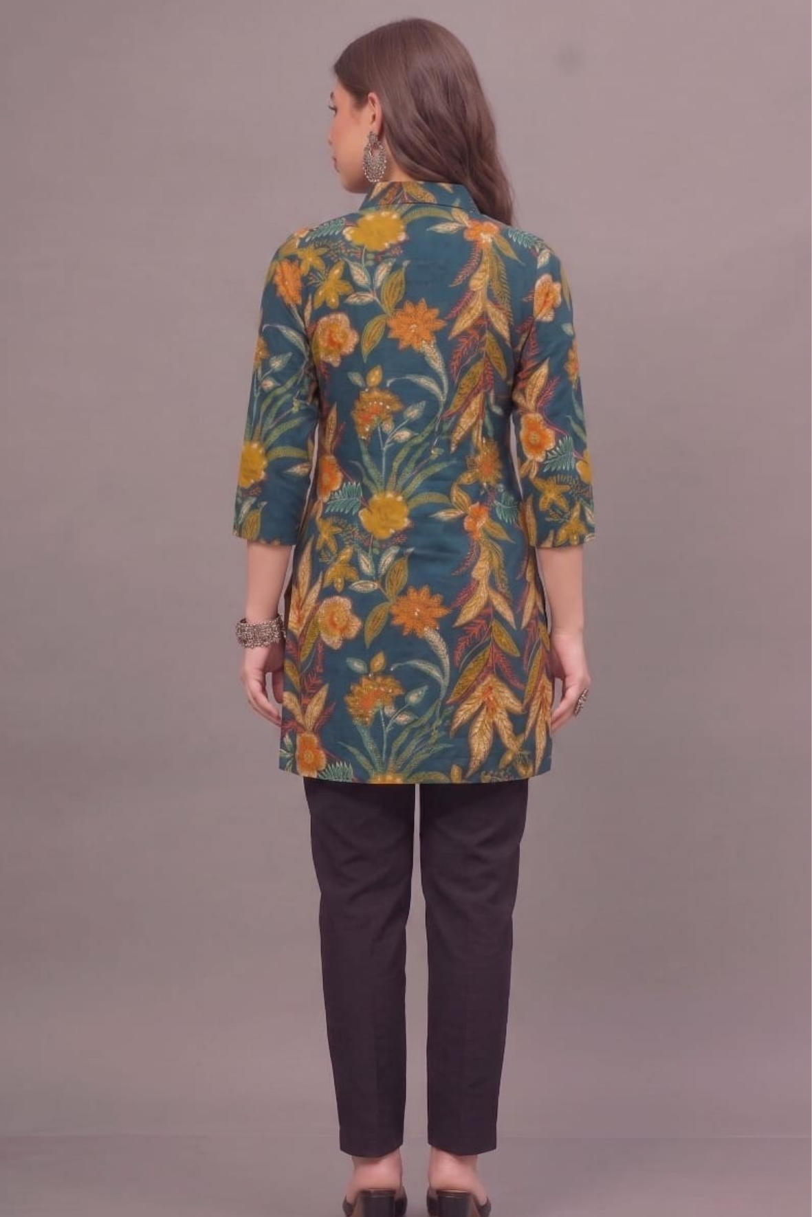 Teal Bloom Short Printed Kurti