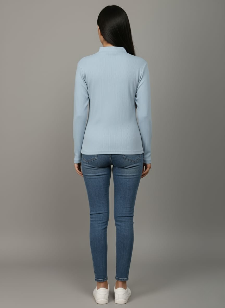 Blue Hi-Neck Crop Top for Women