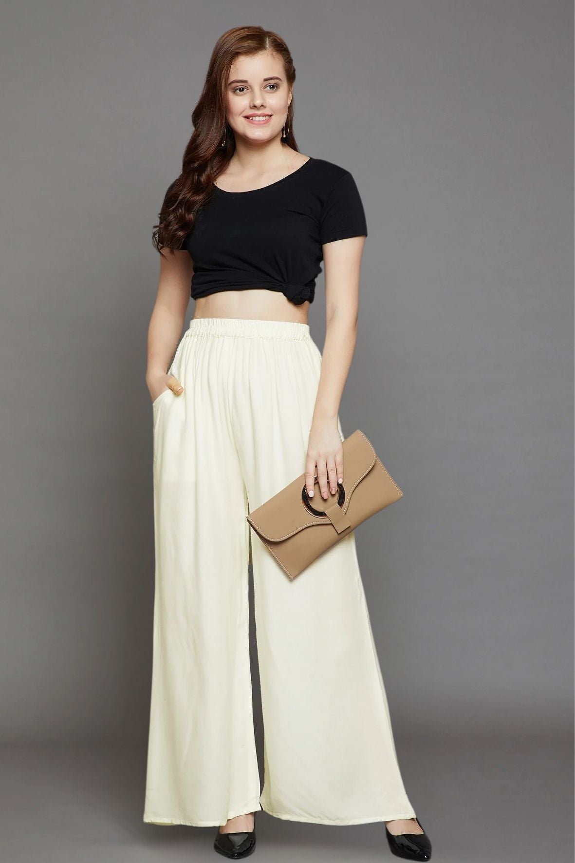 Off White Plain Rayon Palazzo