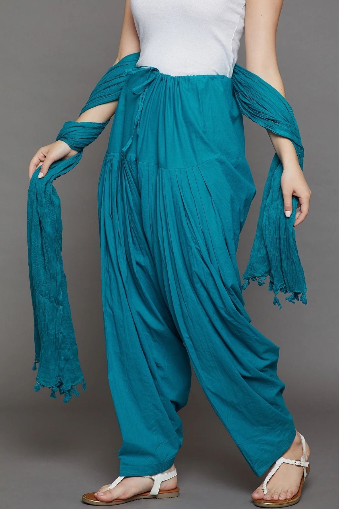 Rama Green Cotton Plain Patiala with Dupatta