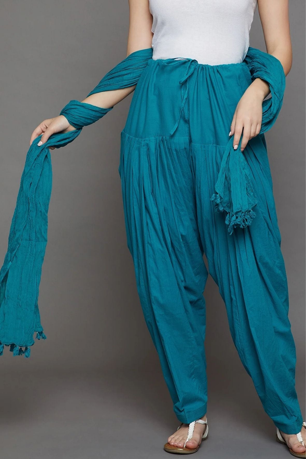 Rama Green Cotton Plain Patiala with Dupatta