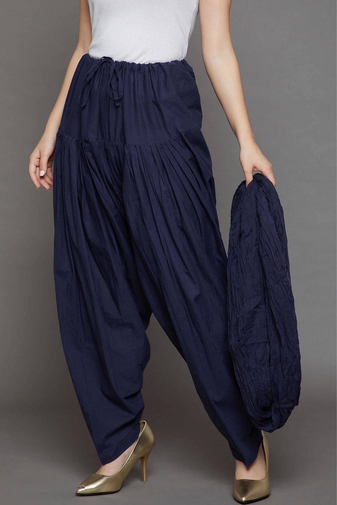 Navy Blue Cotton Plain Patiala with Dupatta