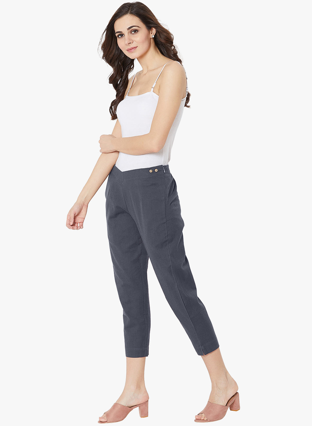 Navy Blue Cotton Slub Pants Gray
