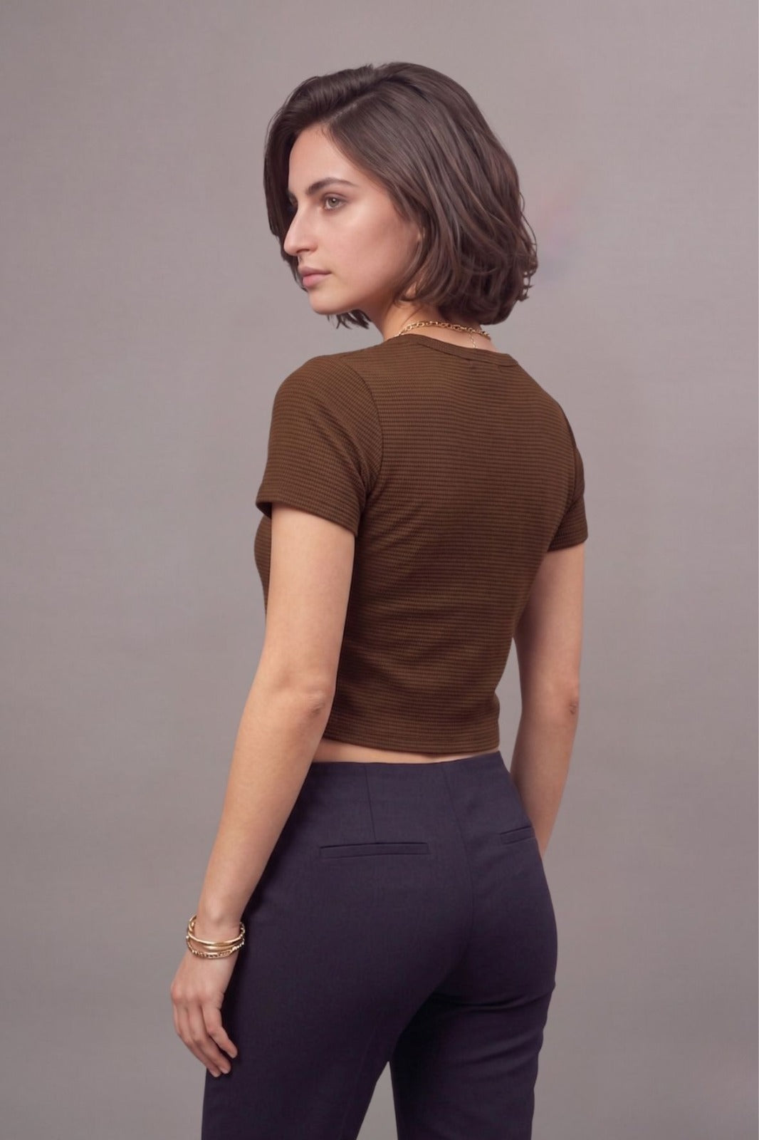 Dark Brown Fukuro Crop Top for Women