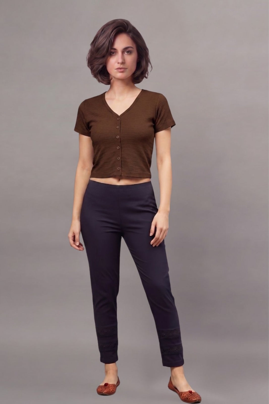 Dark Brown Fukuro Crop Top for Women