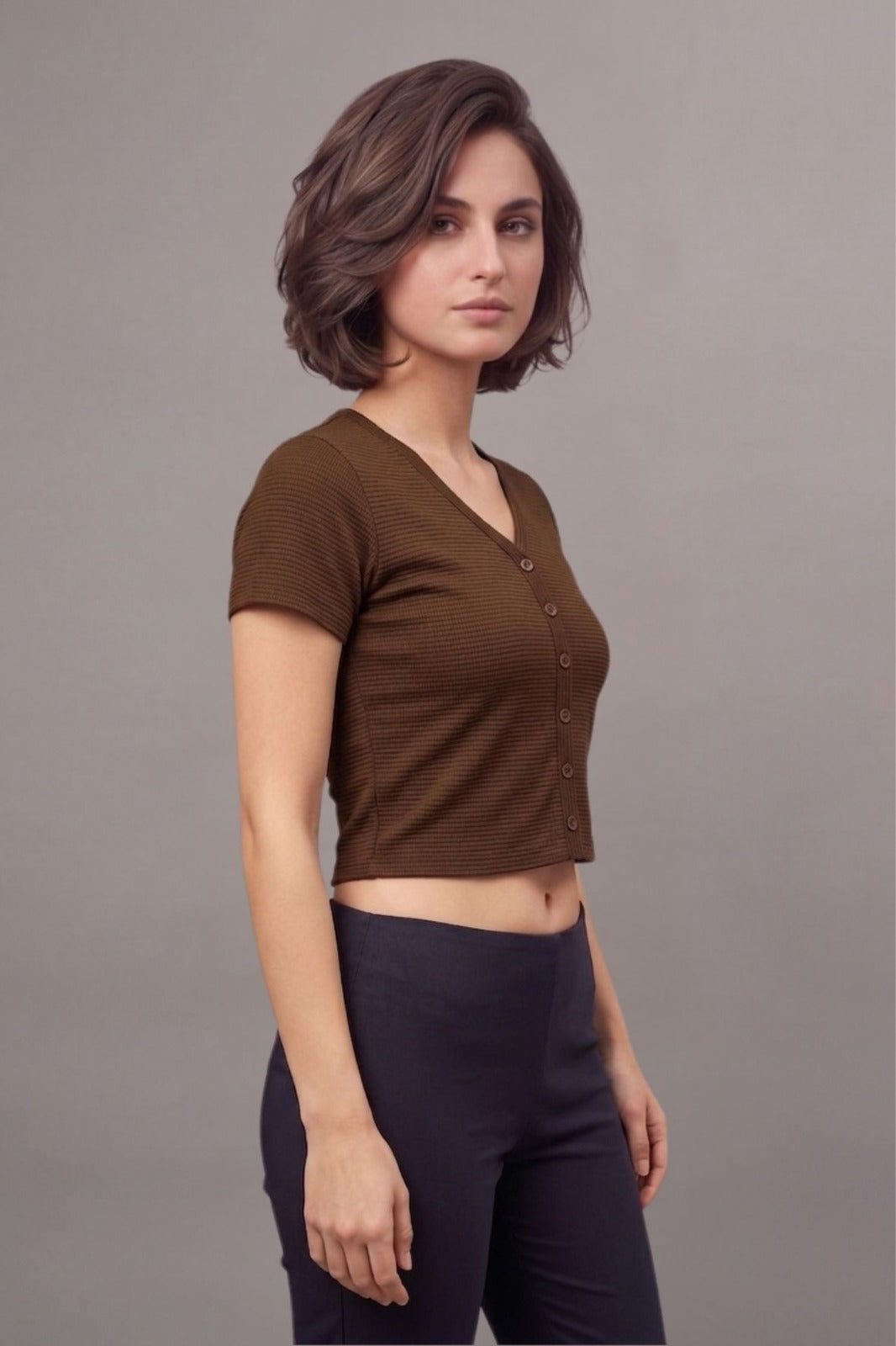 Dark Brown Fukuro Crop Top for Women