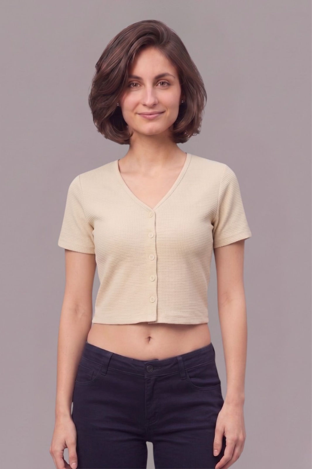 Cream Fukuro Crop Top for Women