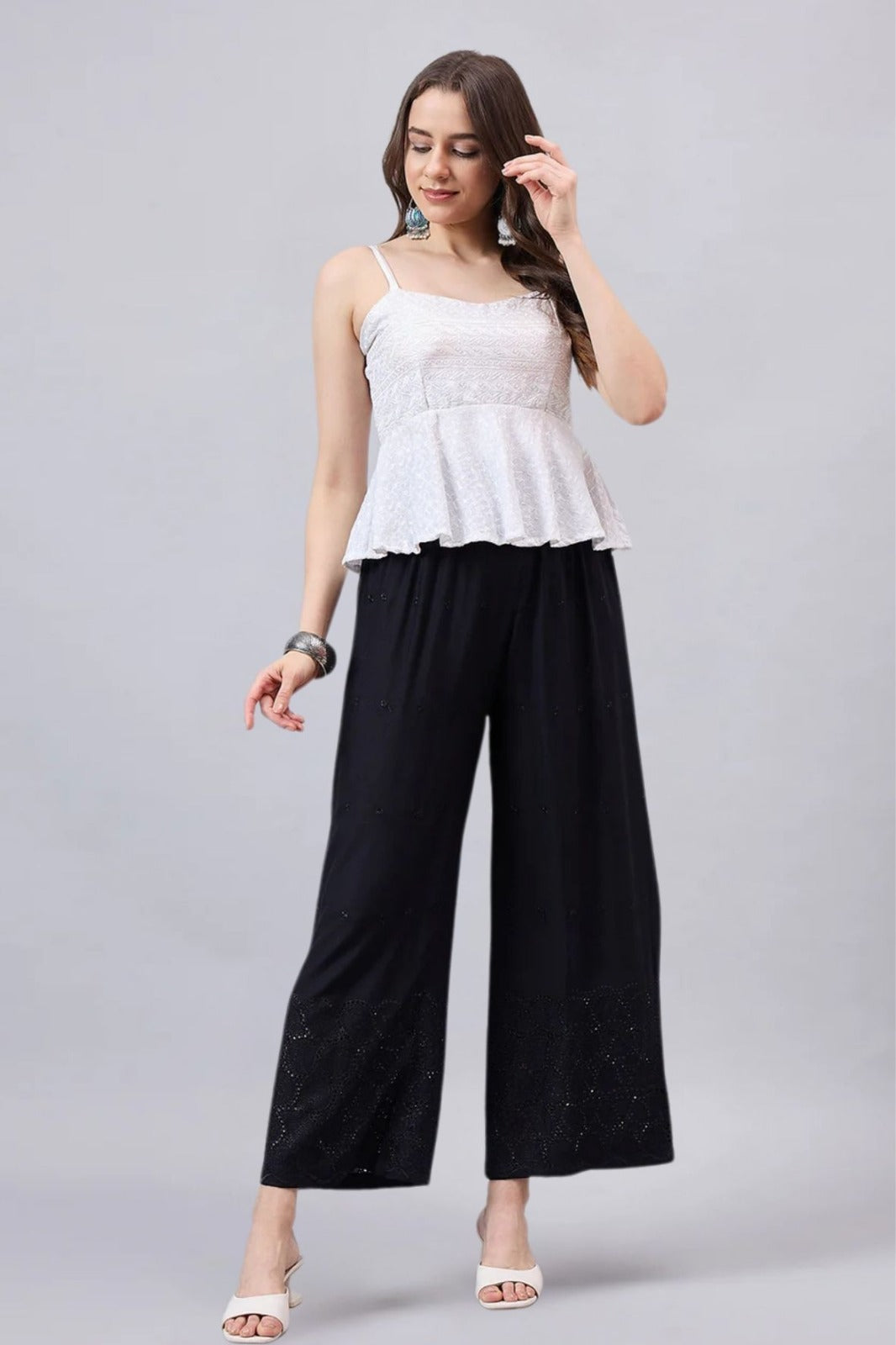 Black Chikankari Palazzos