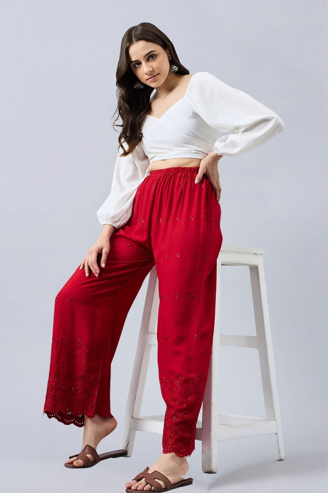 Maroon Chikankari Palazzo
