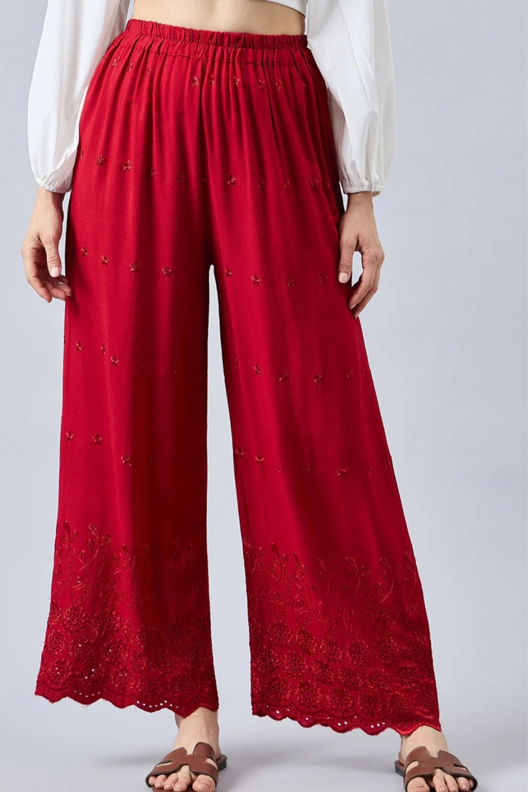 Maroon Chikankari Palazzo