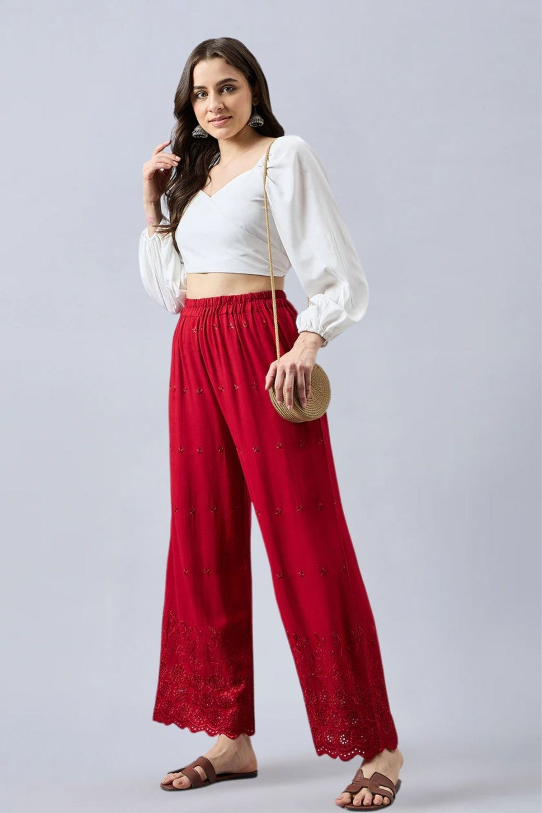Maroon Chikankari Palazzo