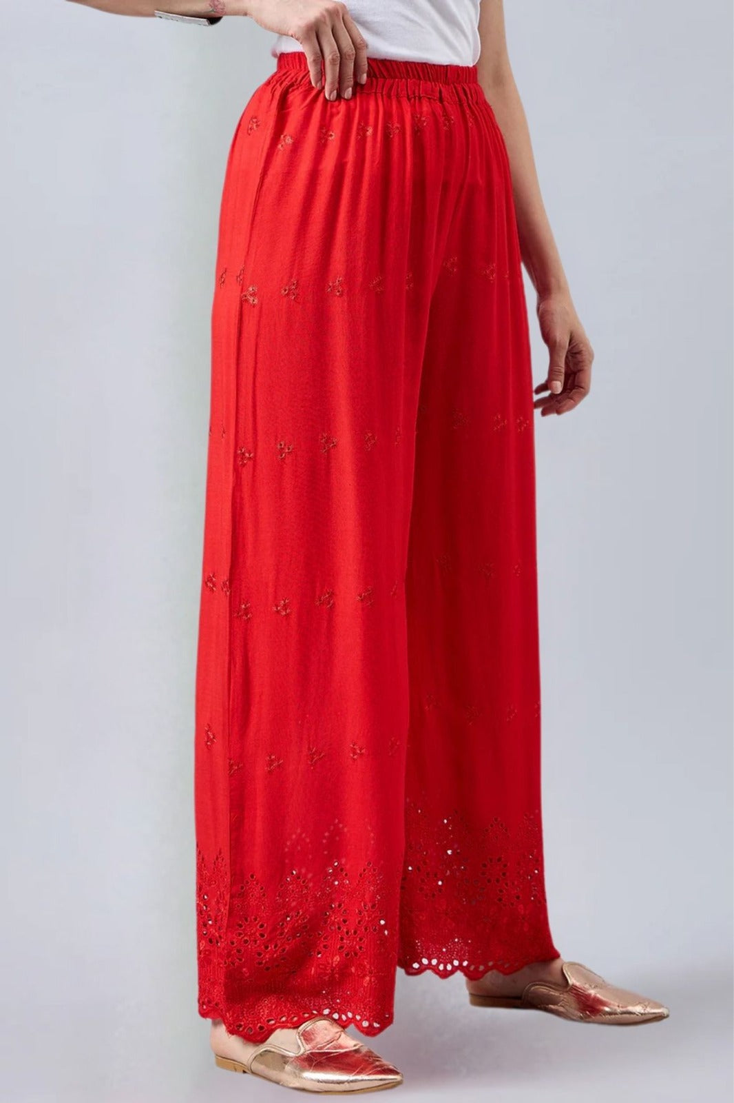 Red Chikankari Palazzo