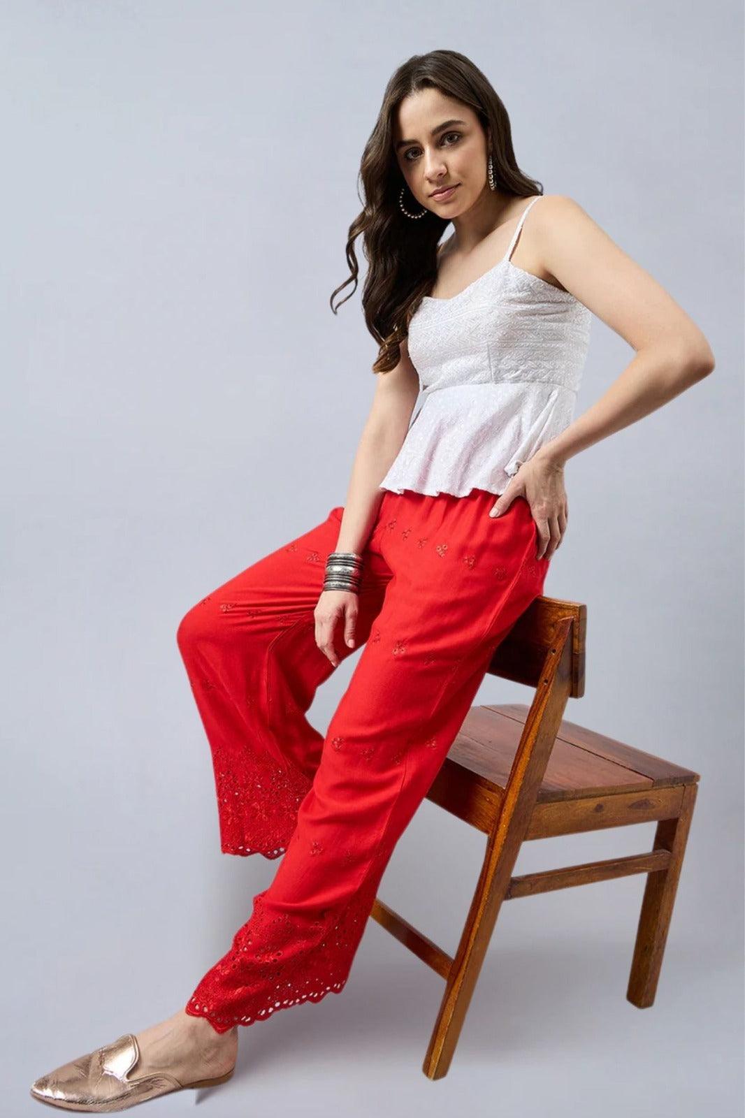 Red Chikankari Palazzo