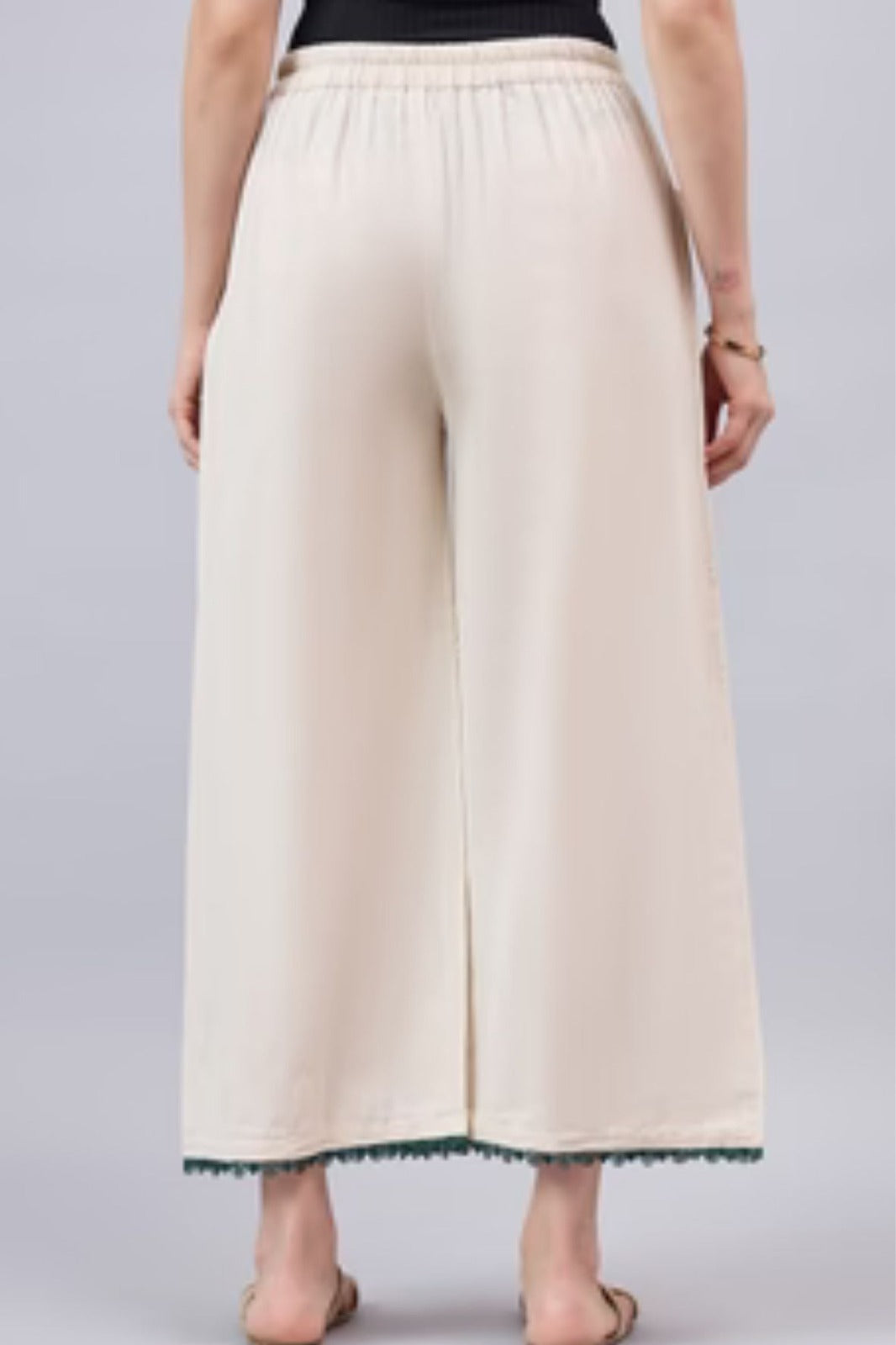Cotton Palazzo With Dark Green Lace Detailing