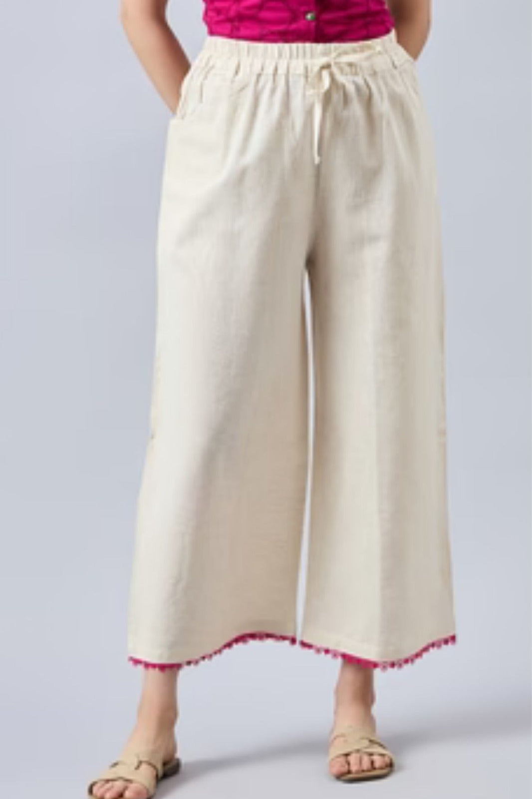 Cotton Palazzo With Rani Pink Lace Detailing