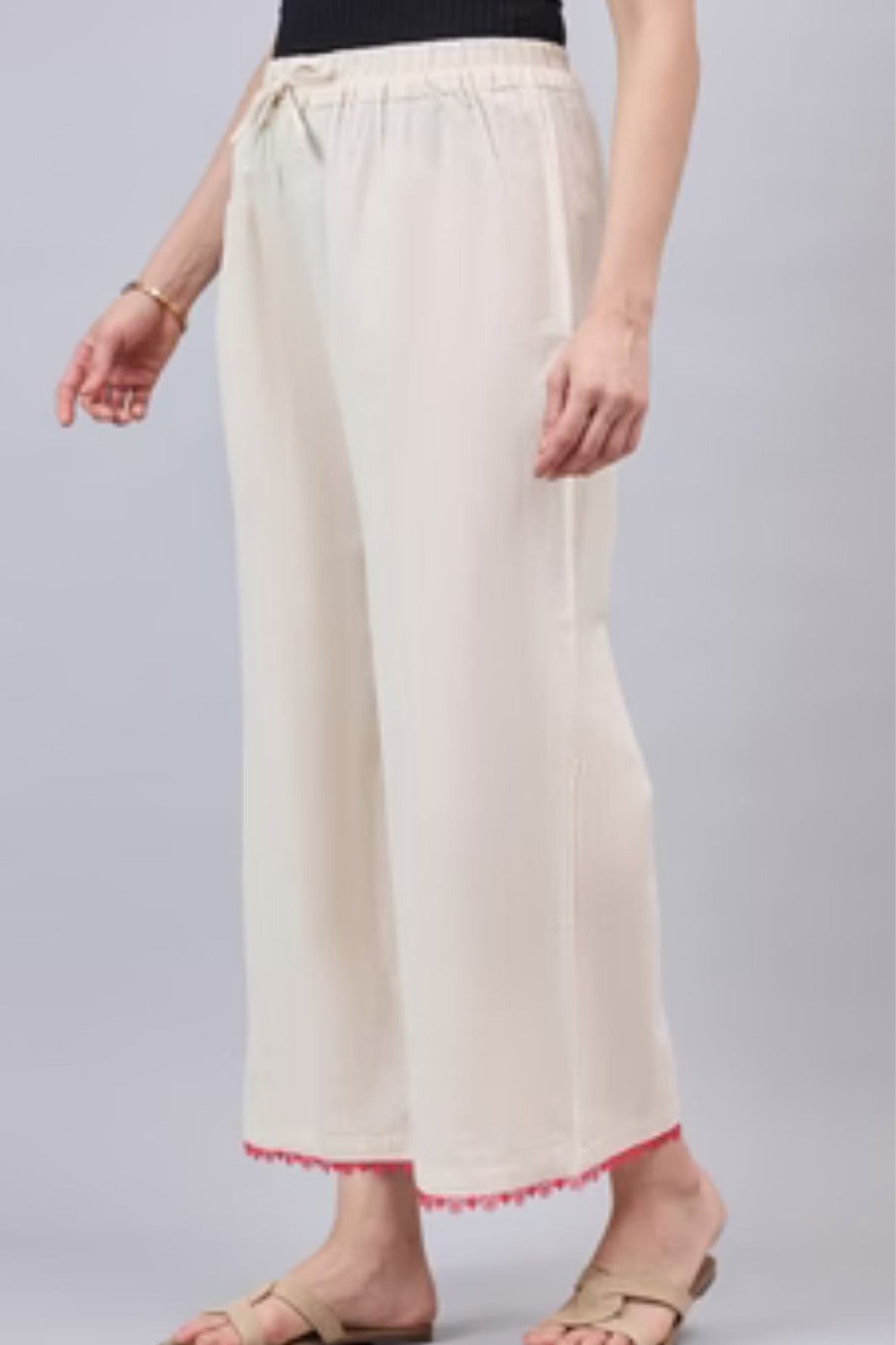 Cotton Palazzo With Pink Lace Detailing
