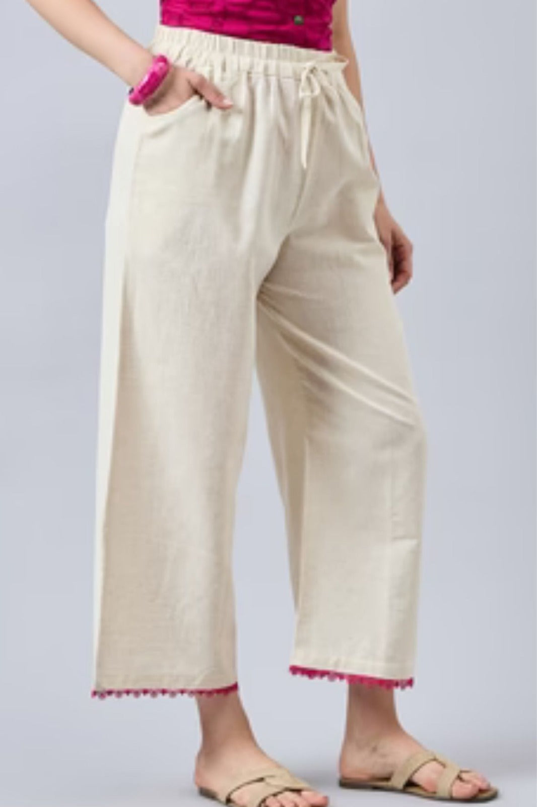 Cotton Palazzo With Rani Pink Lace Detailing