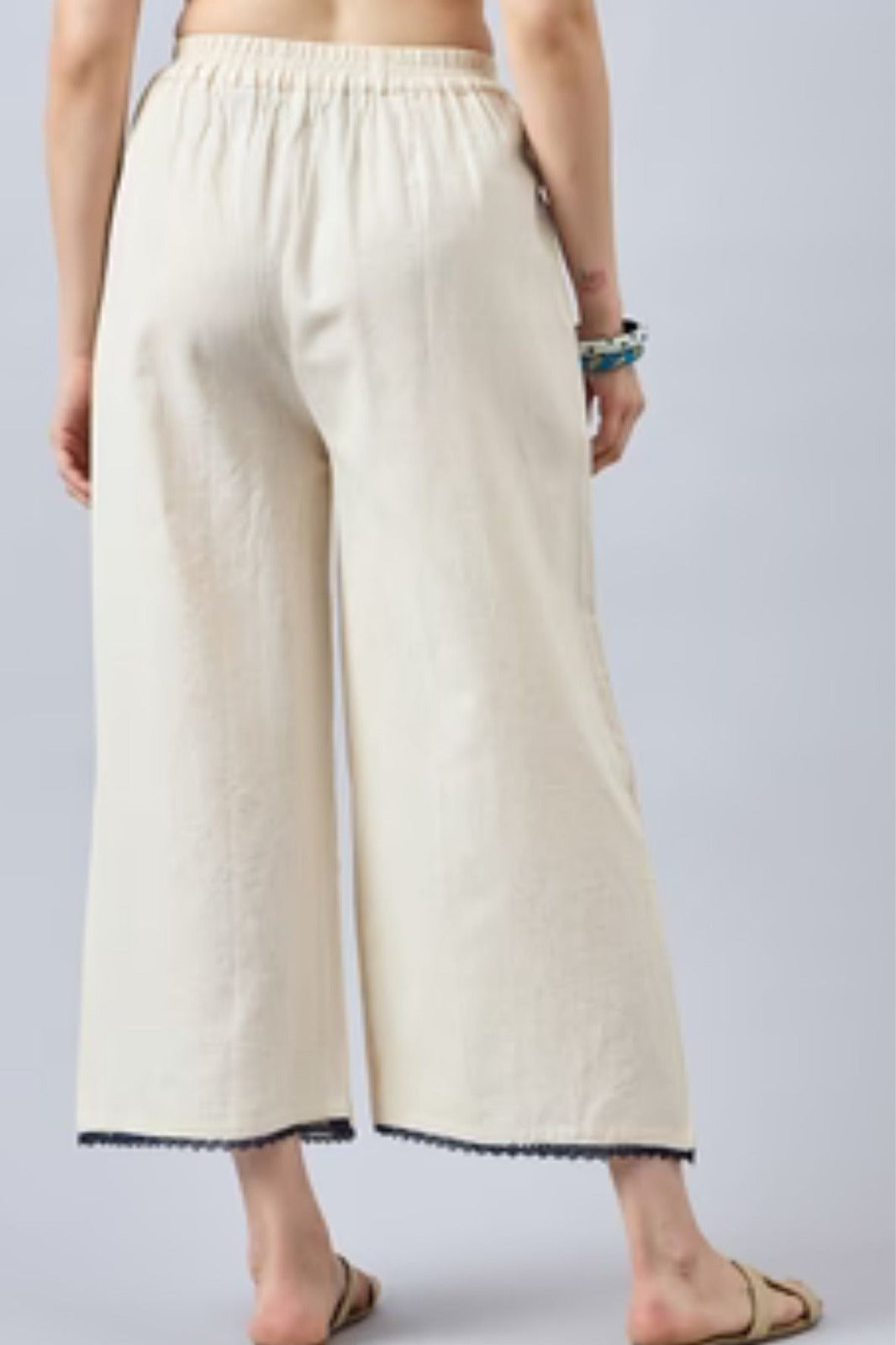 Cotton Palazzo With Royal Blue Lace Detailing