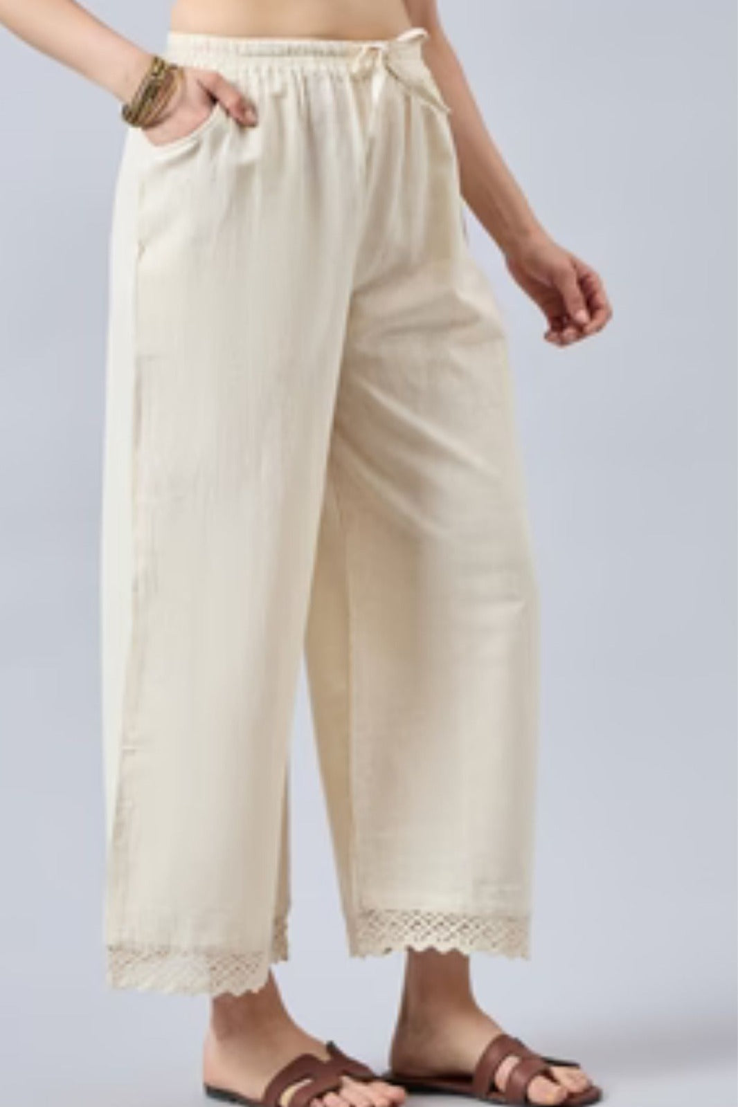 Cotton Palazzo With Lace Detailing